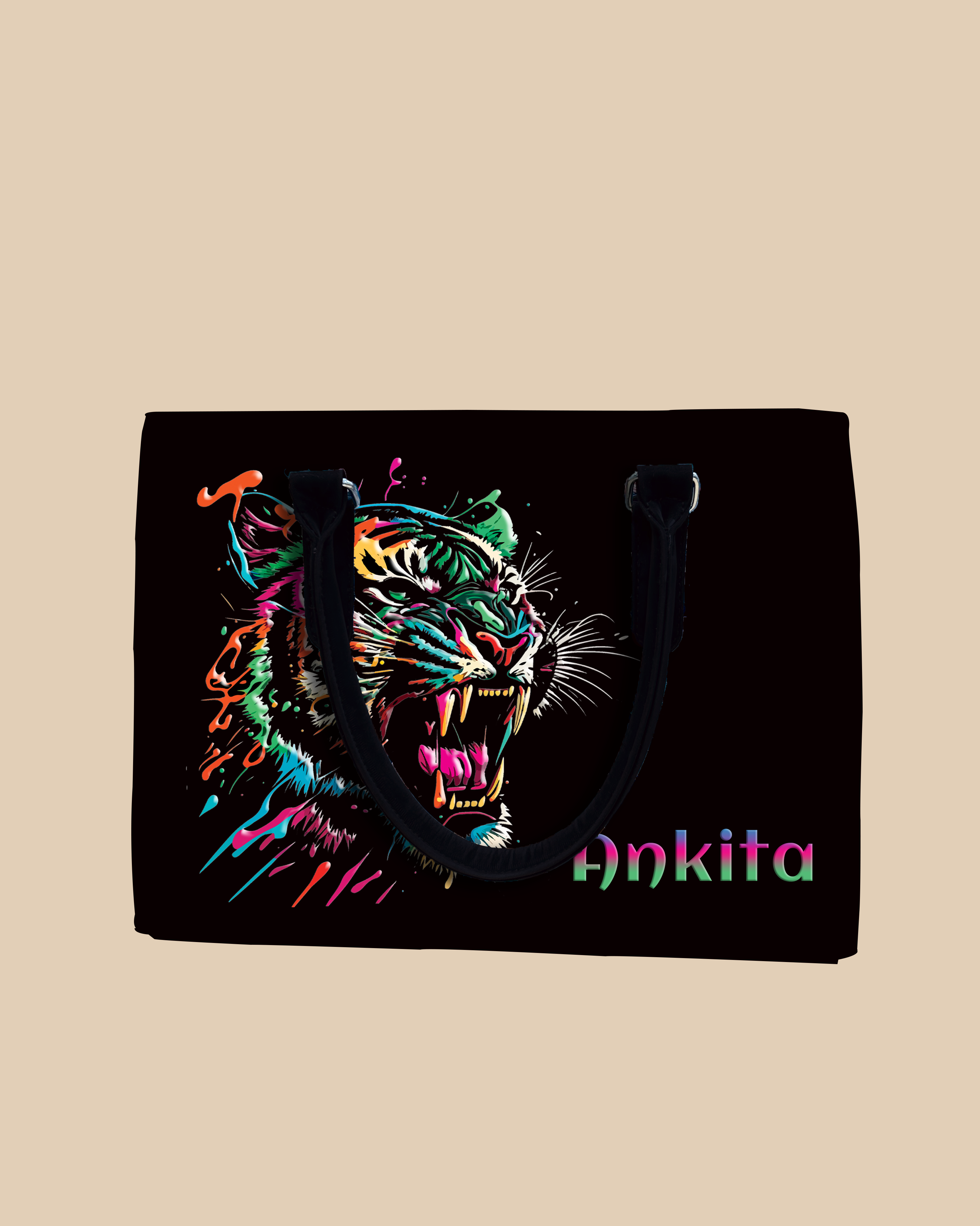 Colorful Roaring Bangal Tiger Designer Sling Tote