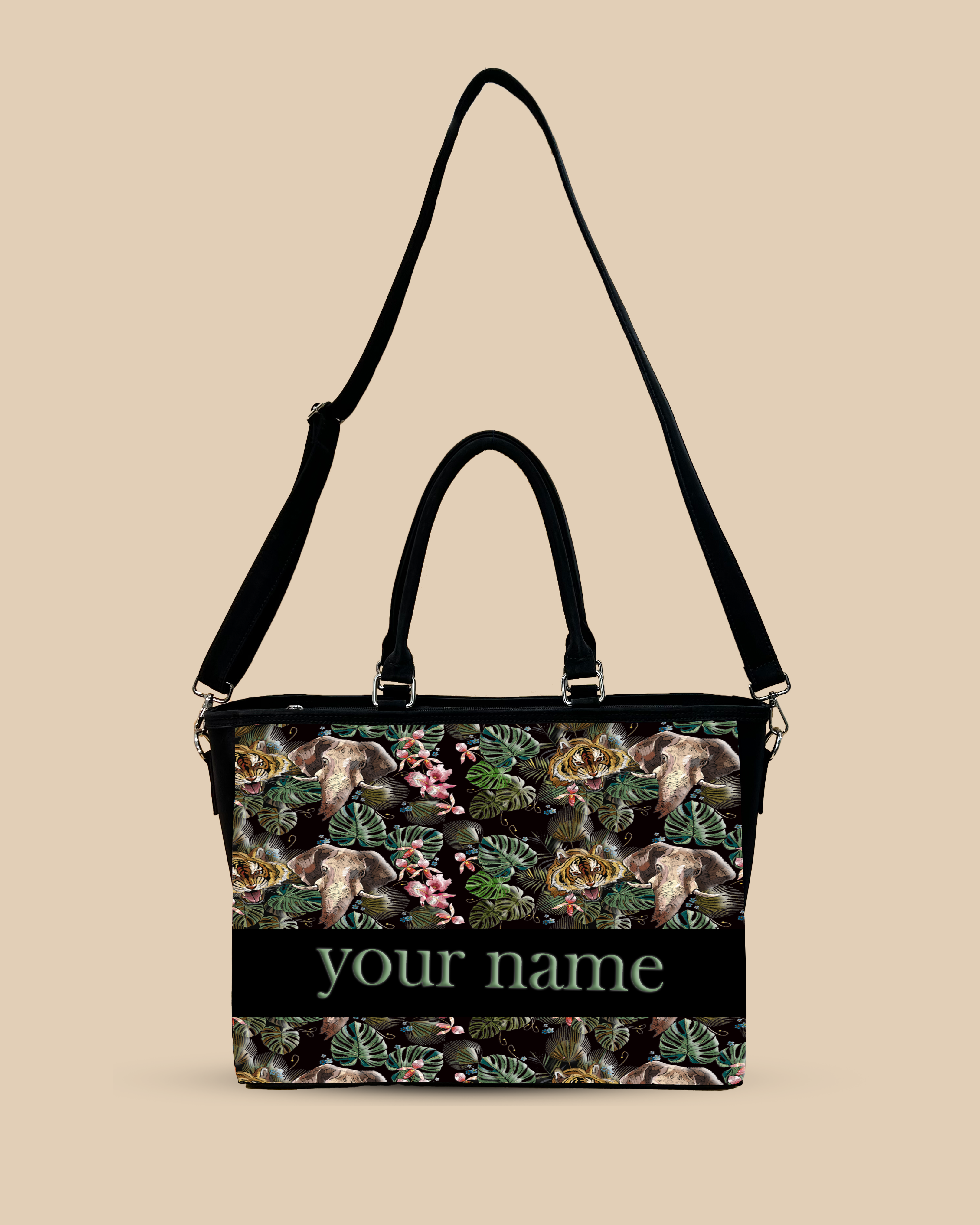 Palm Leaves, Tiger And Elephant Oversized Tote