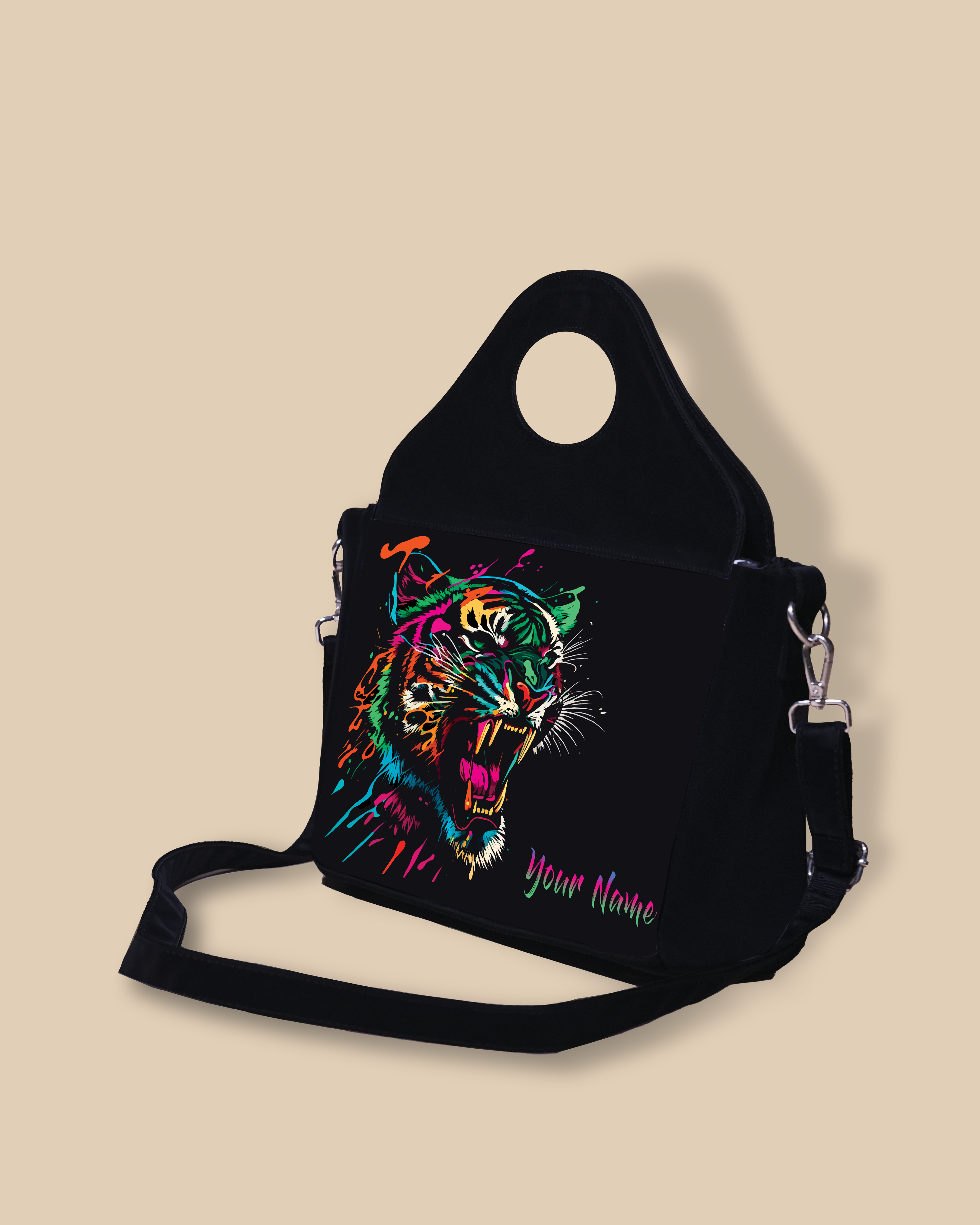 Customized Sling Purse Designed With Colourfull Roaring Bangal Tiger