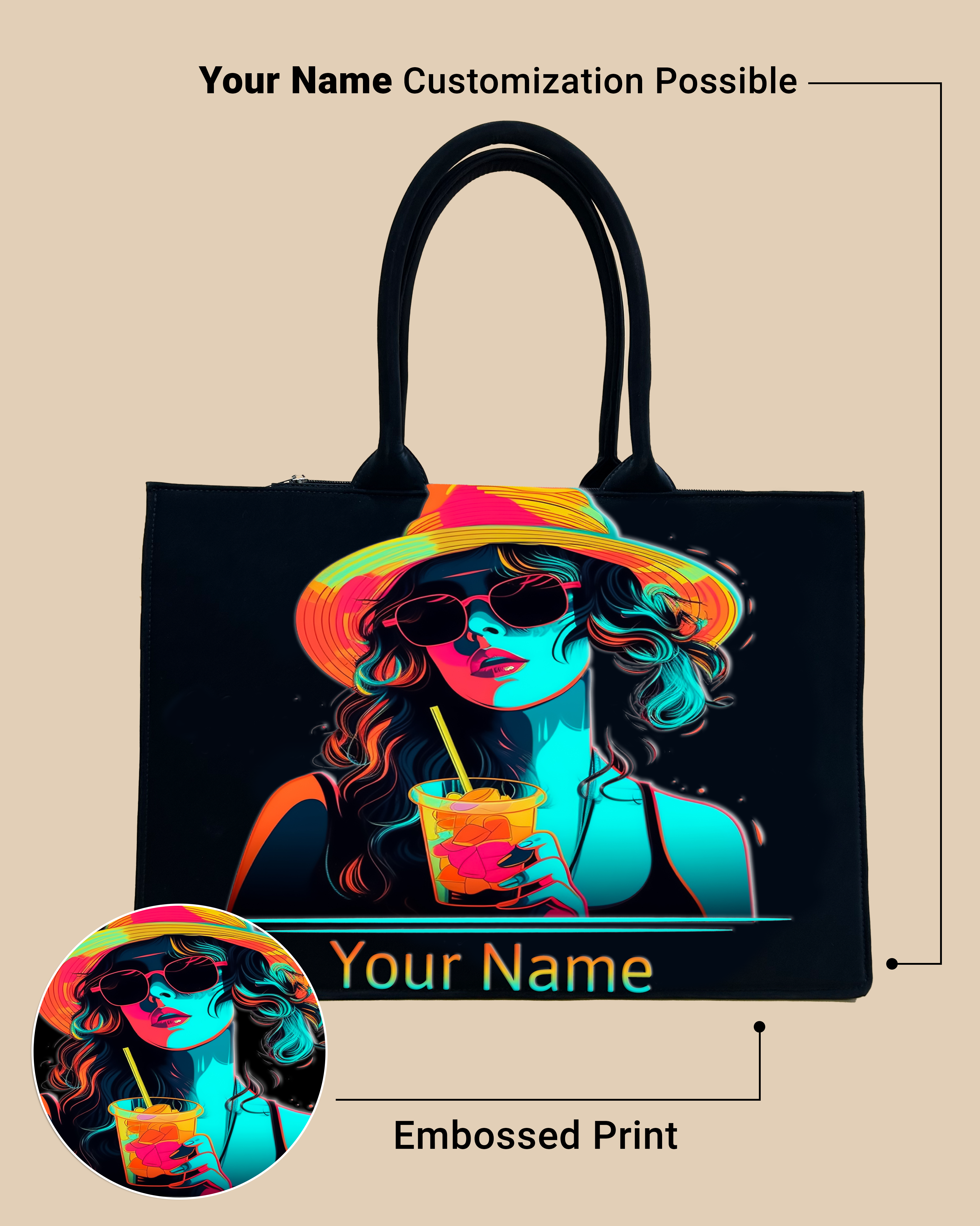 Customized Embossed neon ledy with cocktail Bag