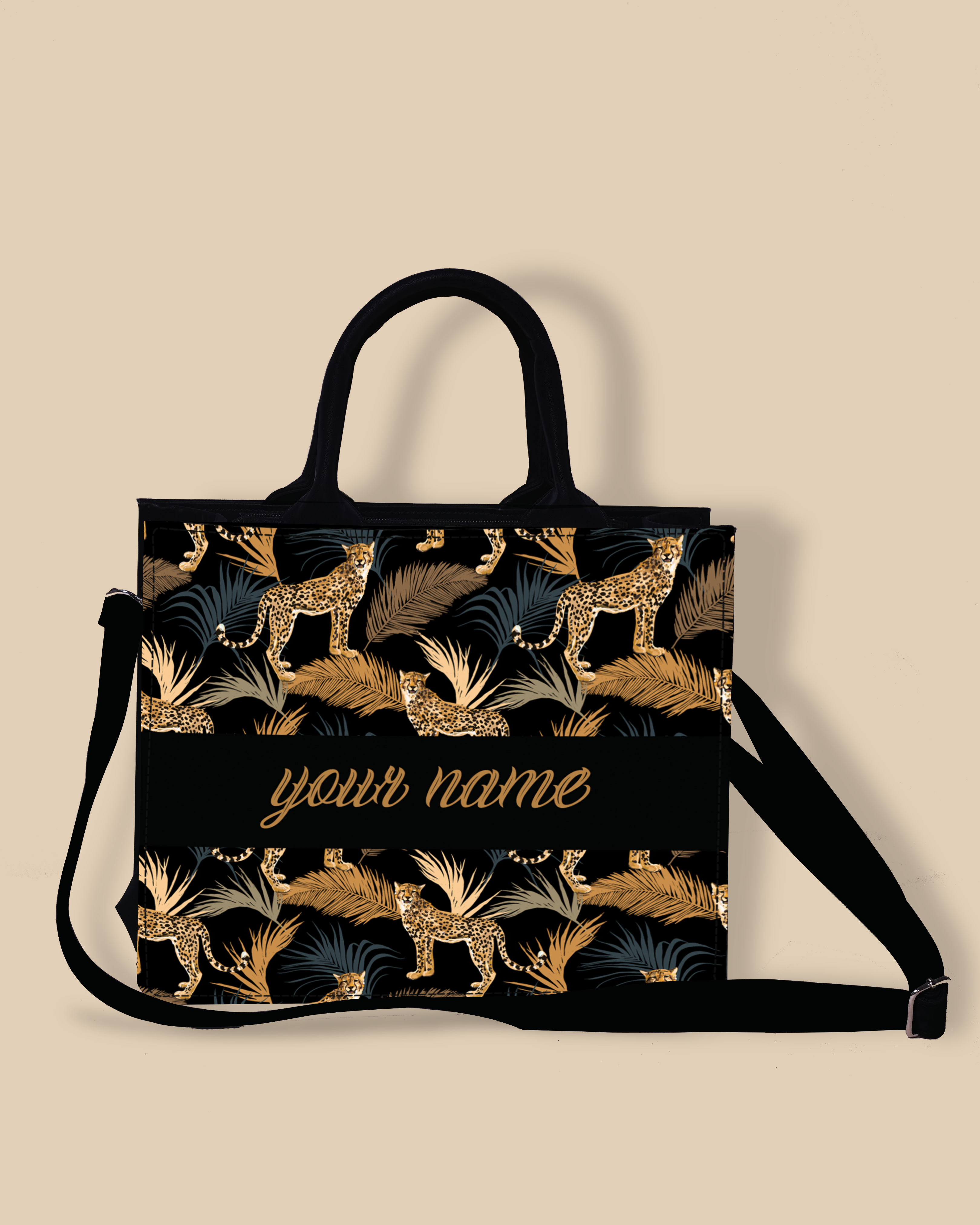 Customized small Tote Bag Designed with Marine Pattern Background And Leopard Palms