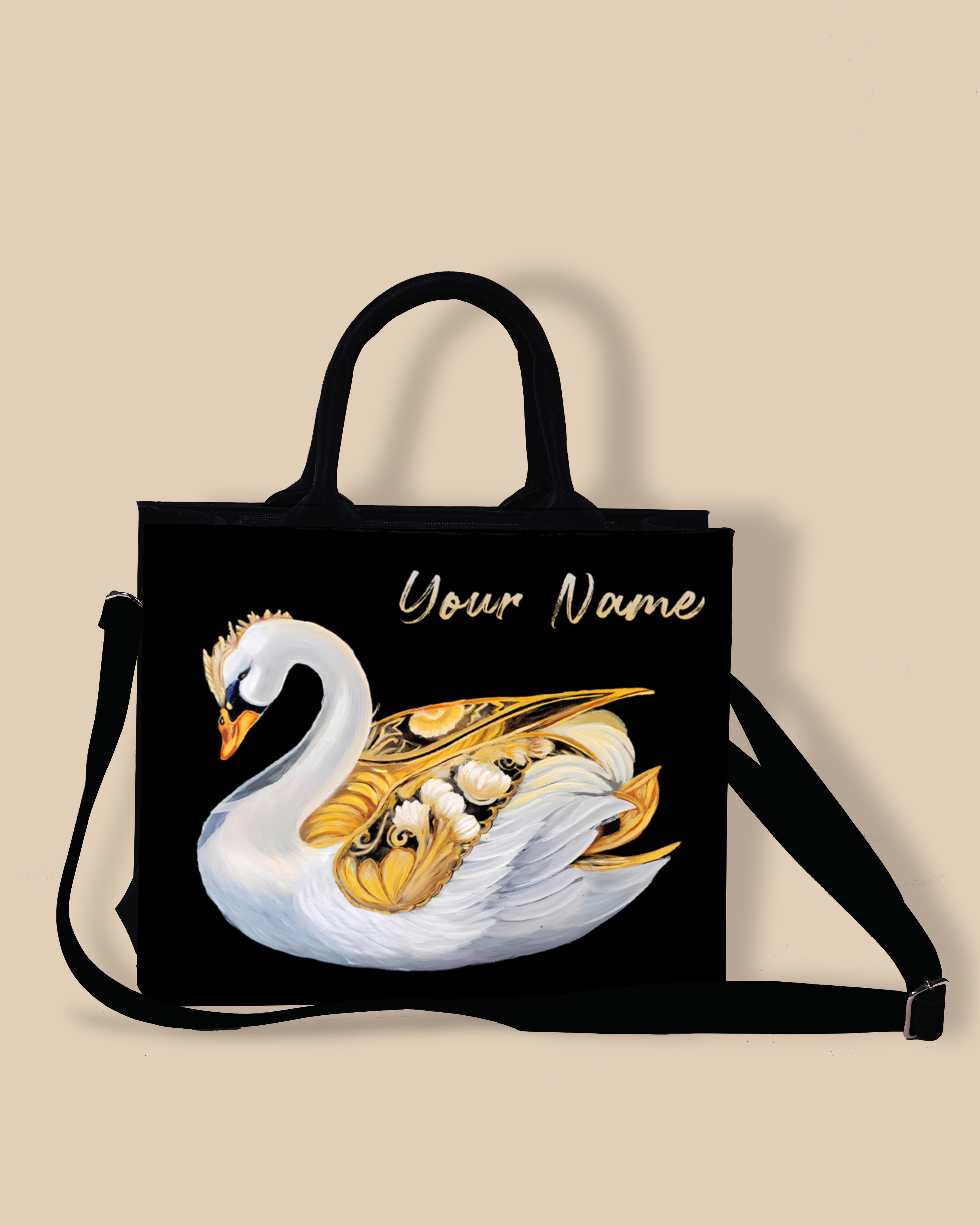 Customized small Tote Bag Designed With Swans Birds pattern