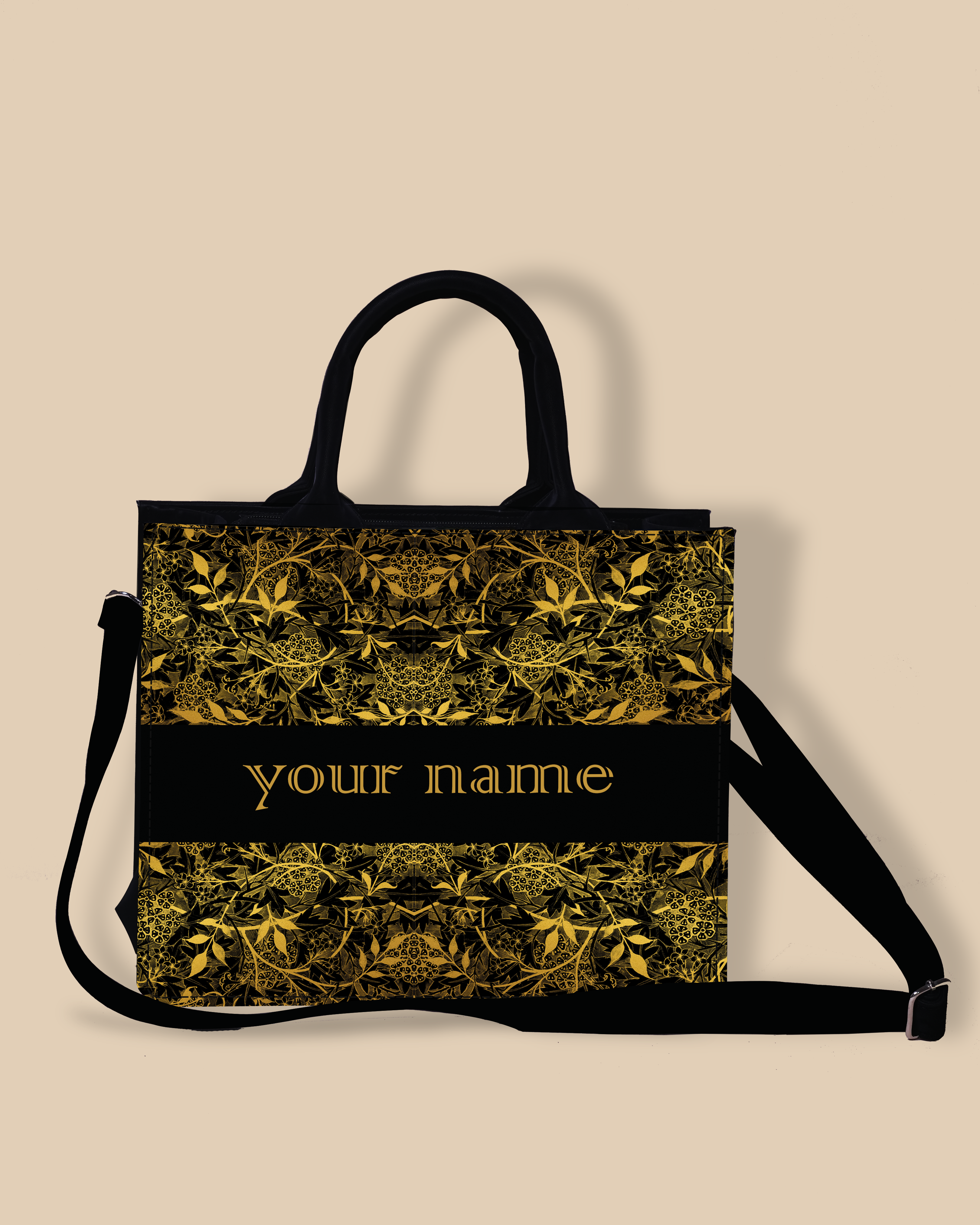 Customized small Tote Bag Designed with Graceful Golden Floral