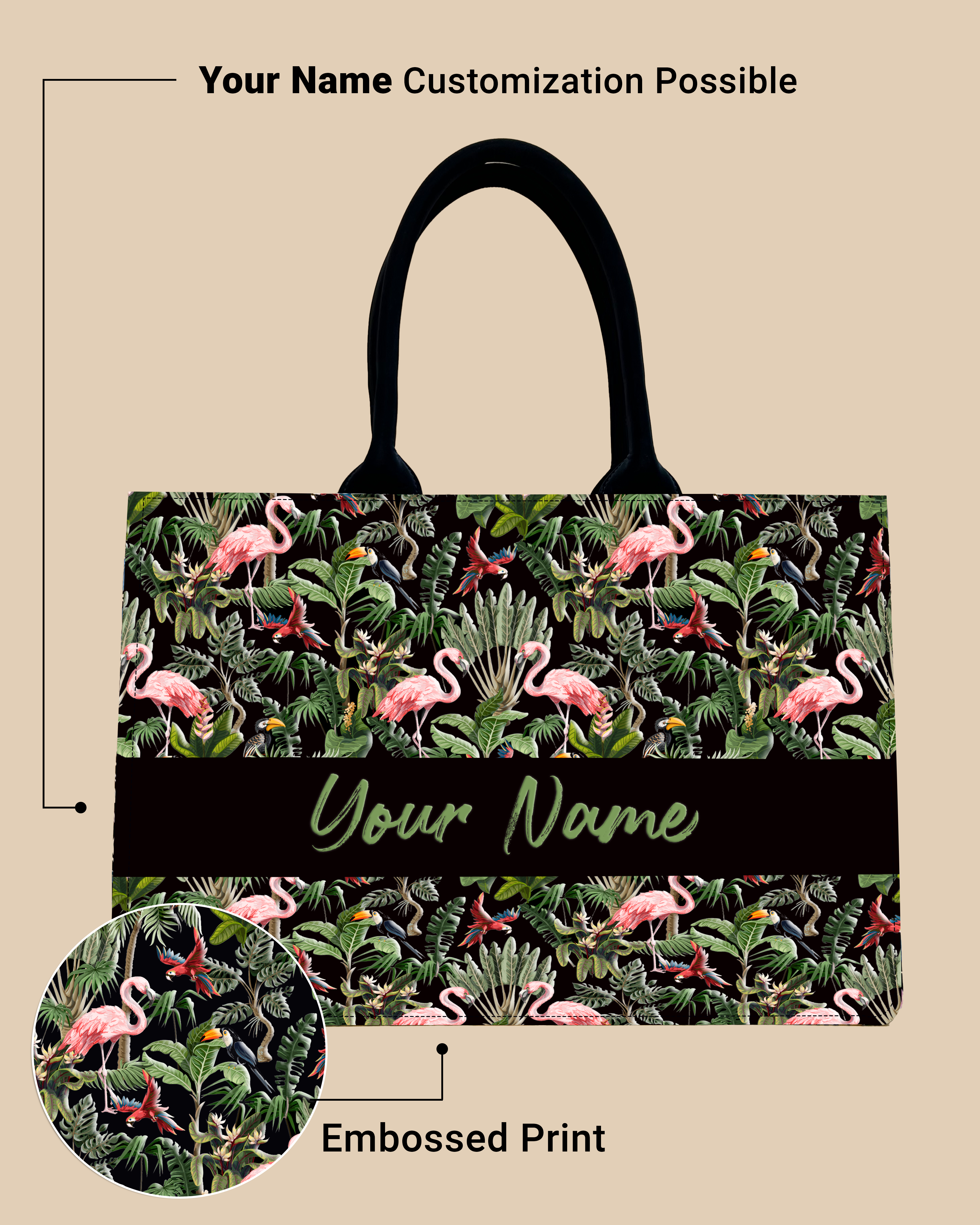 Customized Tote Bag Designed with Flamingo And Colourfull Parrot