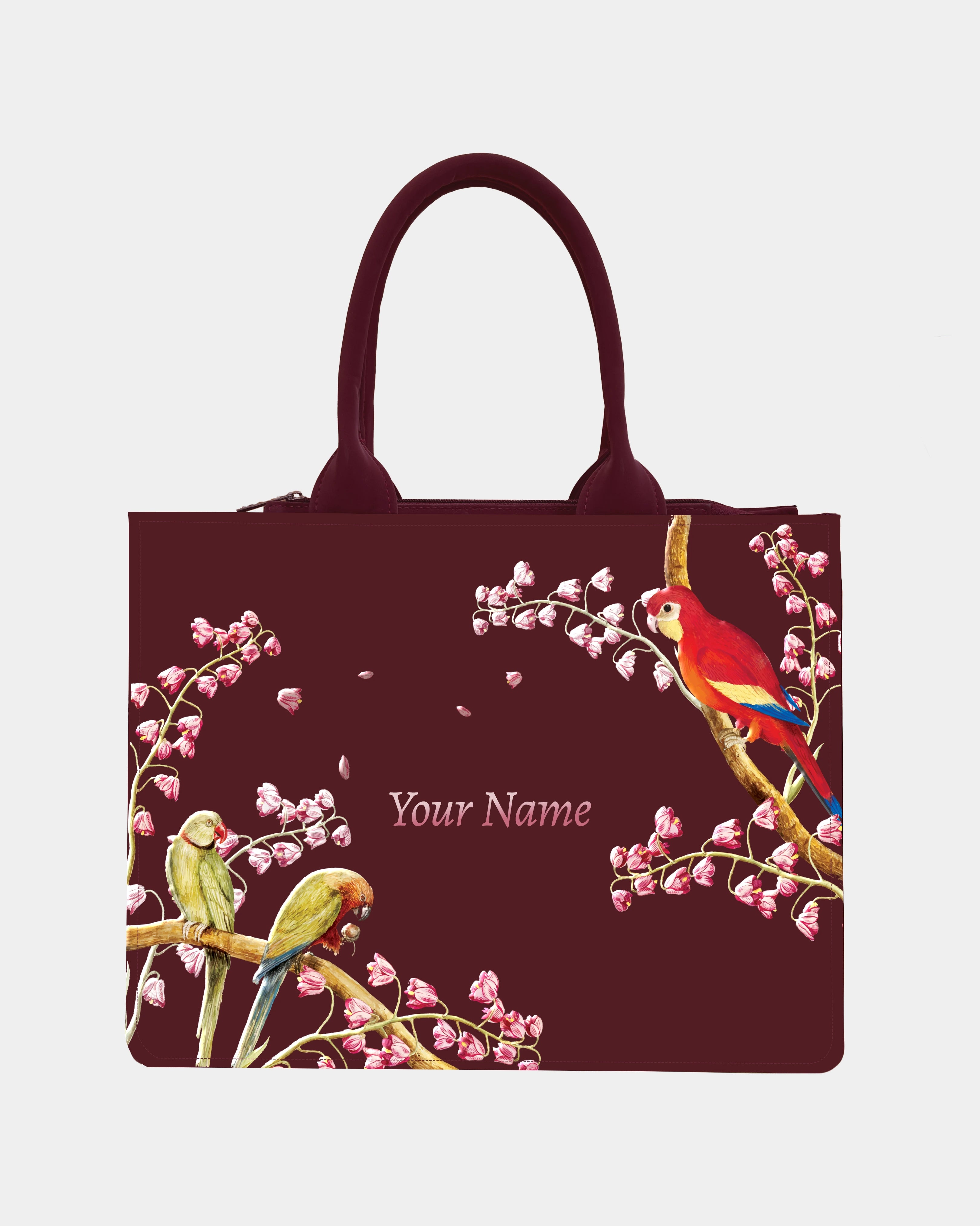 Rich Wine with colorful parrot Embossed Custom Tote Bag