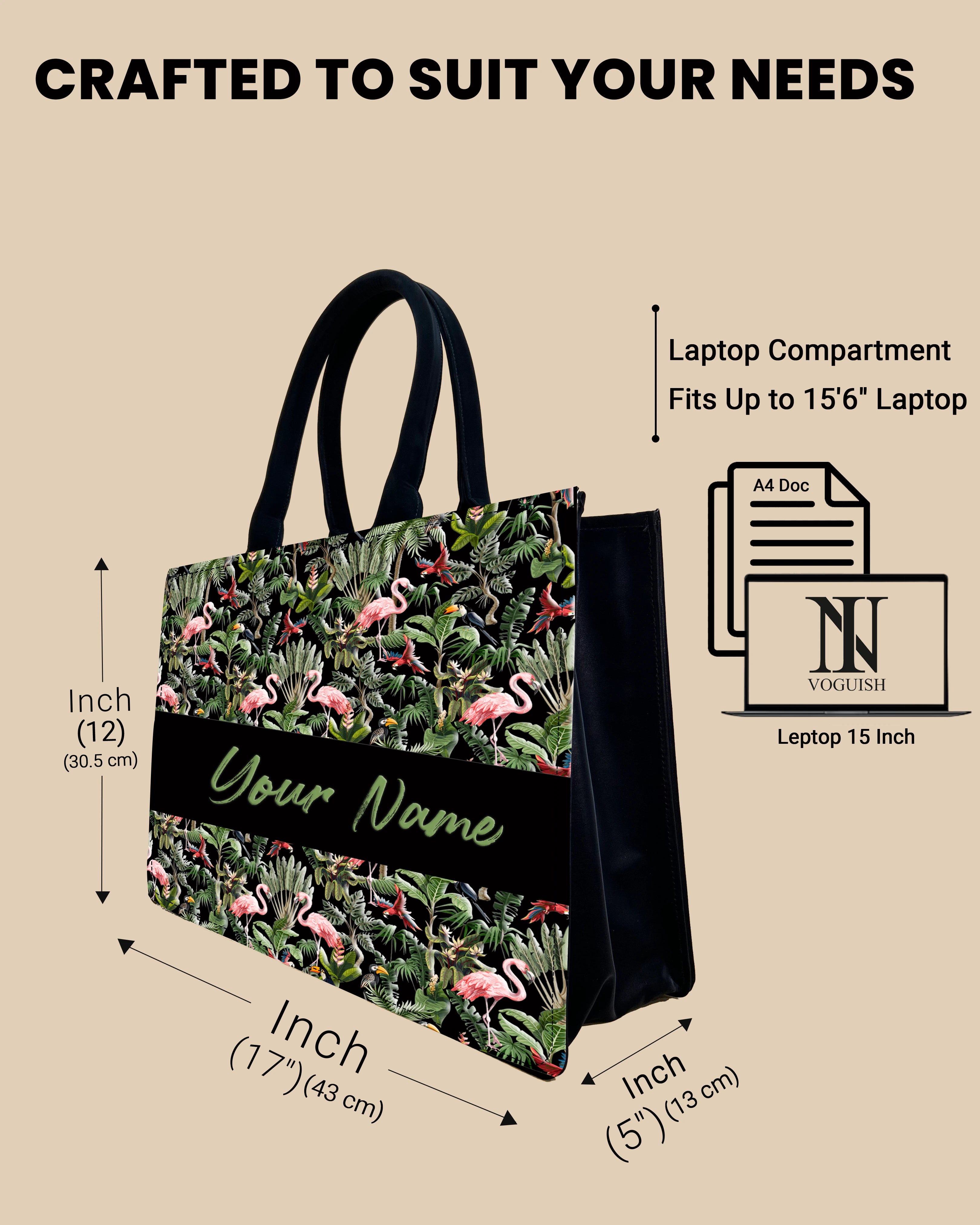 Customized Tote Bag Designed with Flamingo And Colourfull Parrot