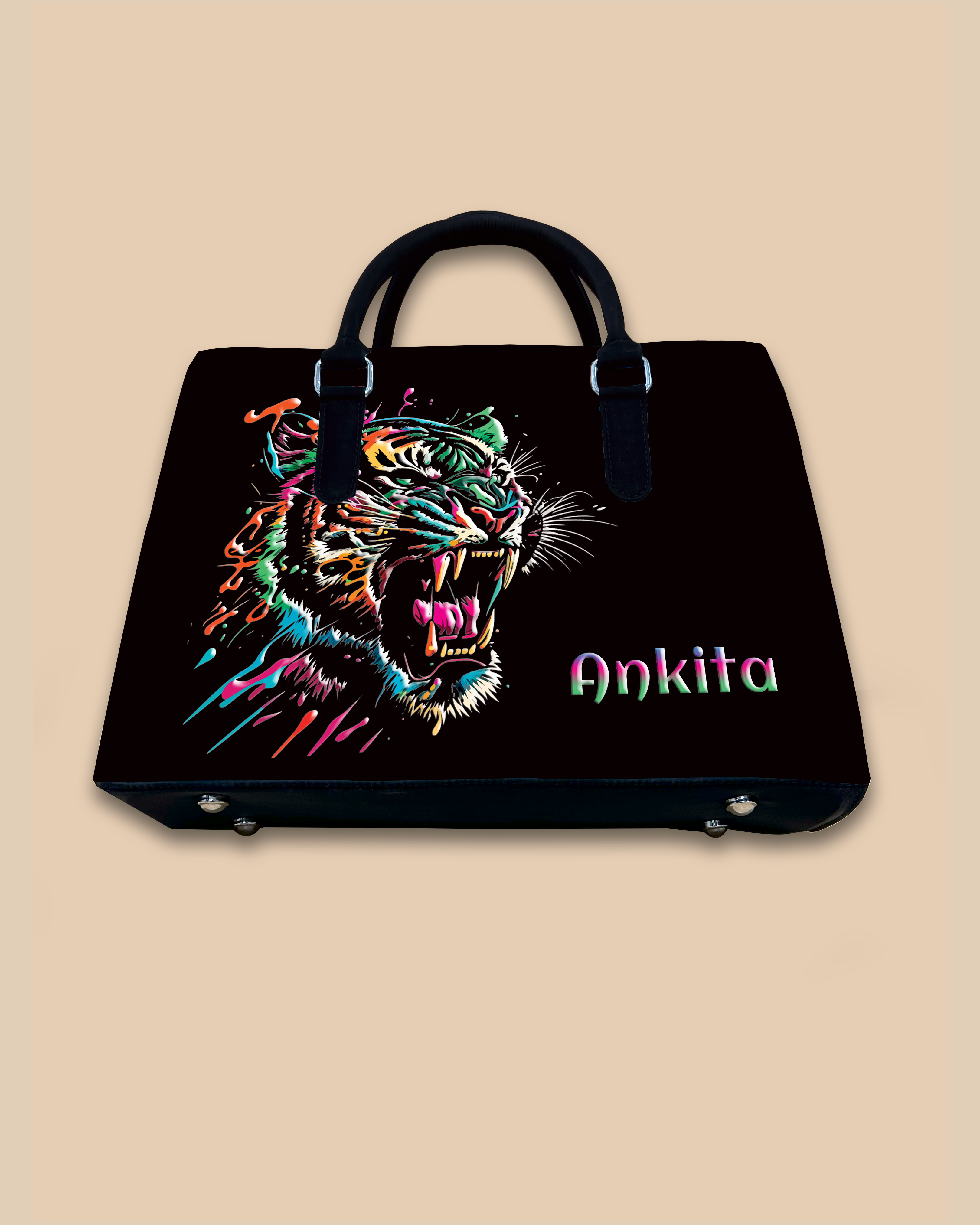 Colorful Roaring Bangal Tiger Designer Sling Tote