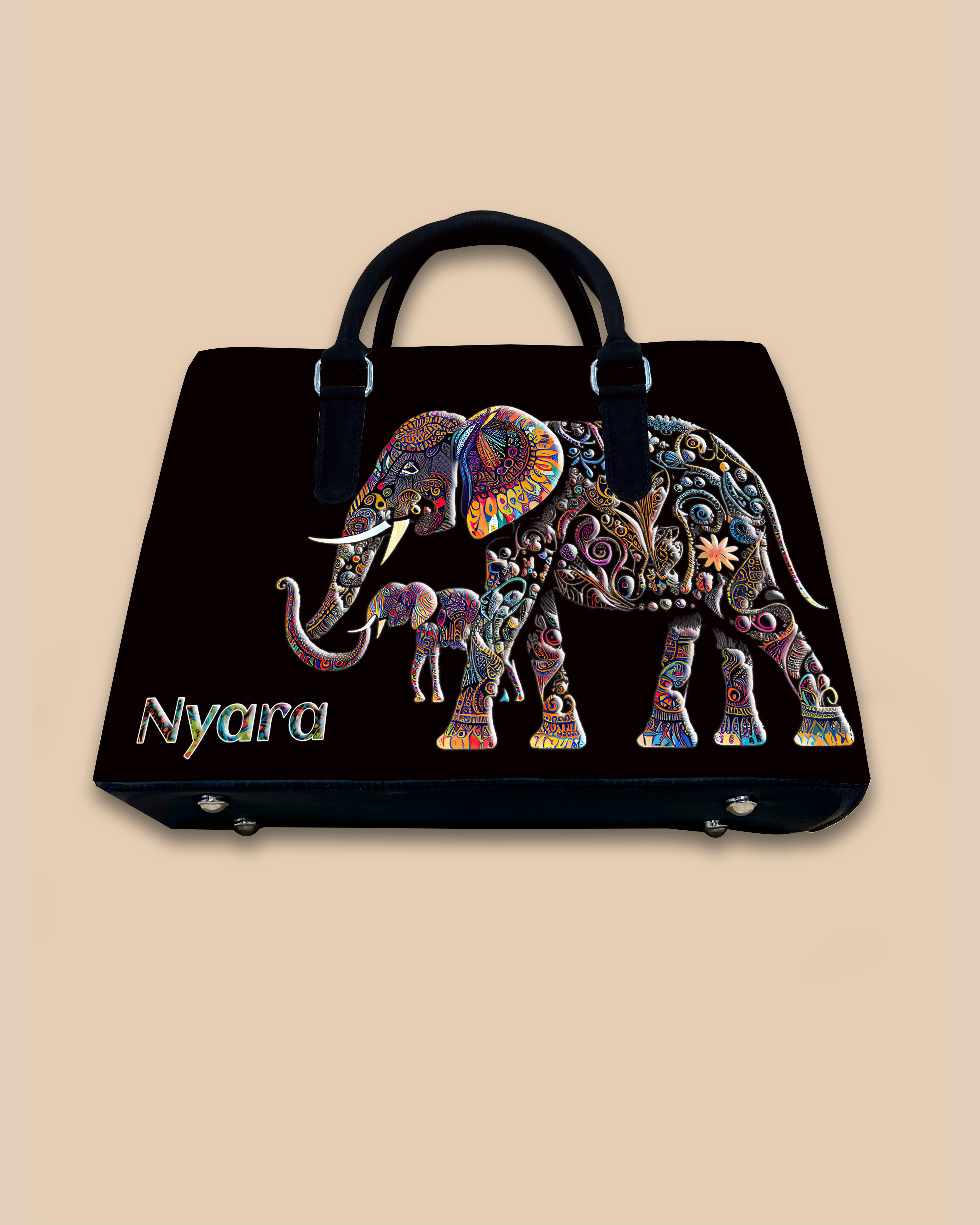 Baby And Mother Elephant Pattern Designer Sling Tote