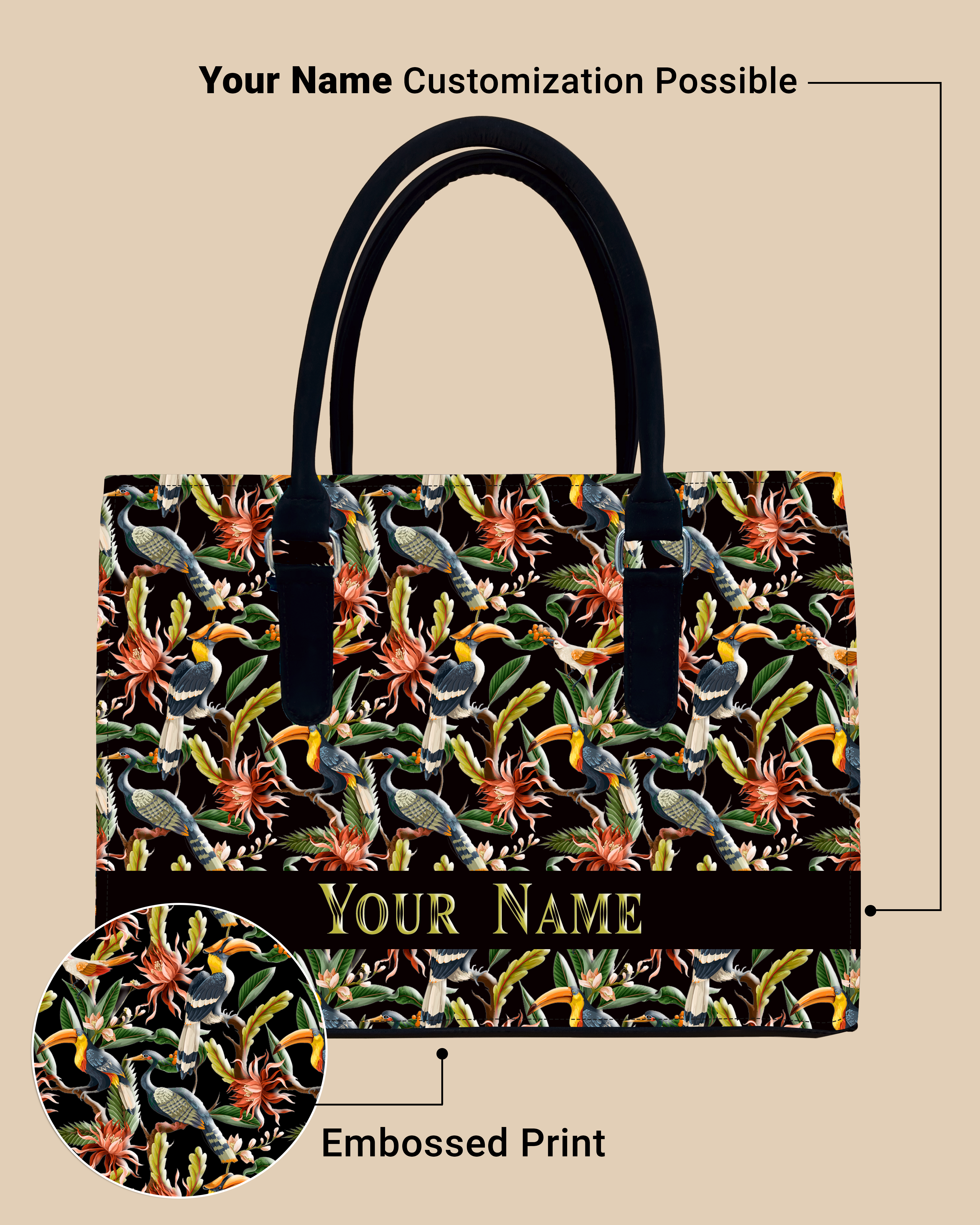 Hornbill , Carens Birds And Tropical Flowers Designer Sling Tote