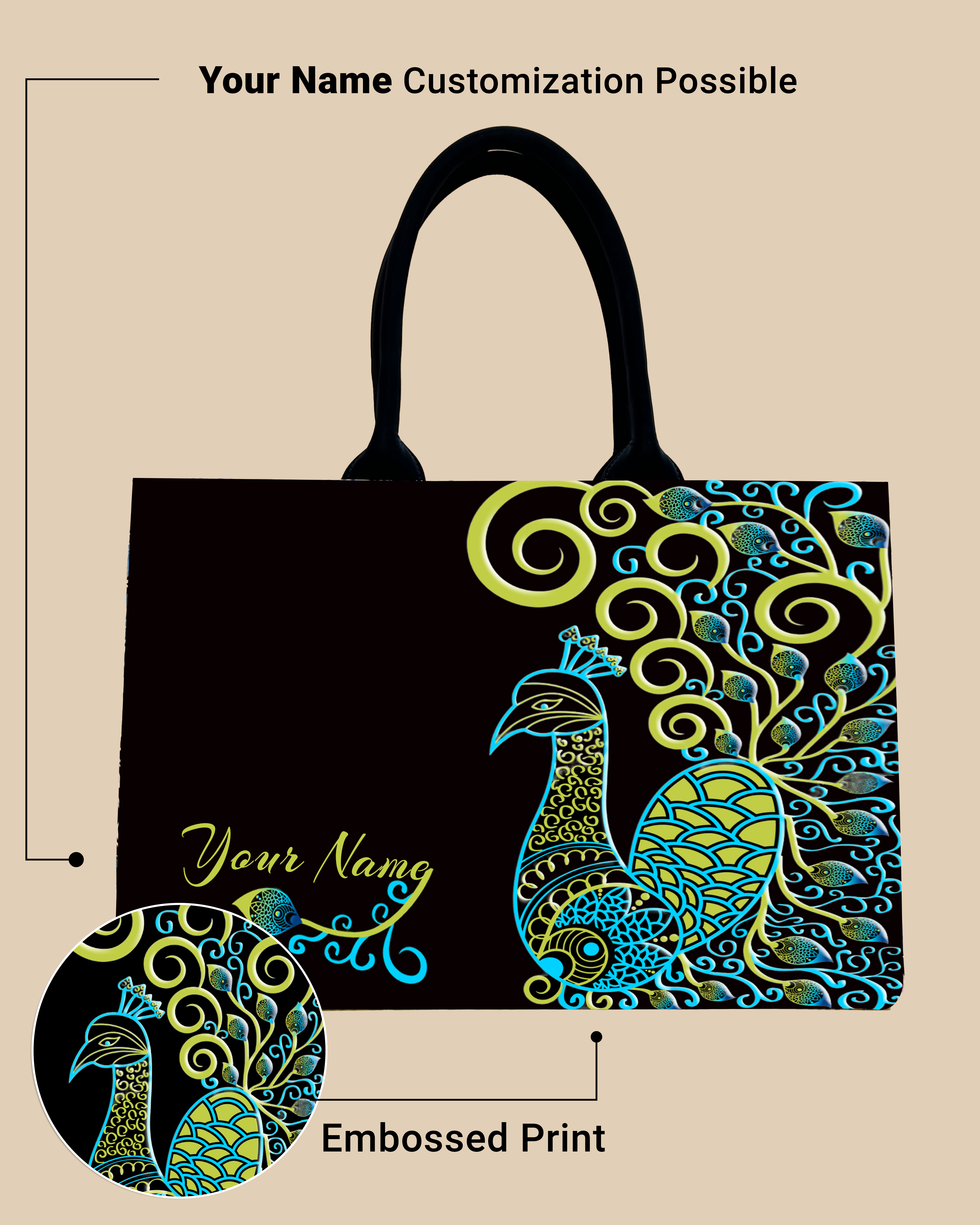 Customized Tote Bag  Designed with Artistic mandala peacock