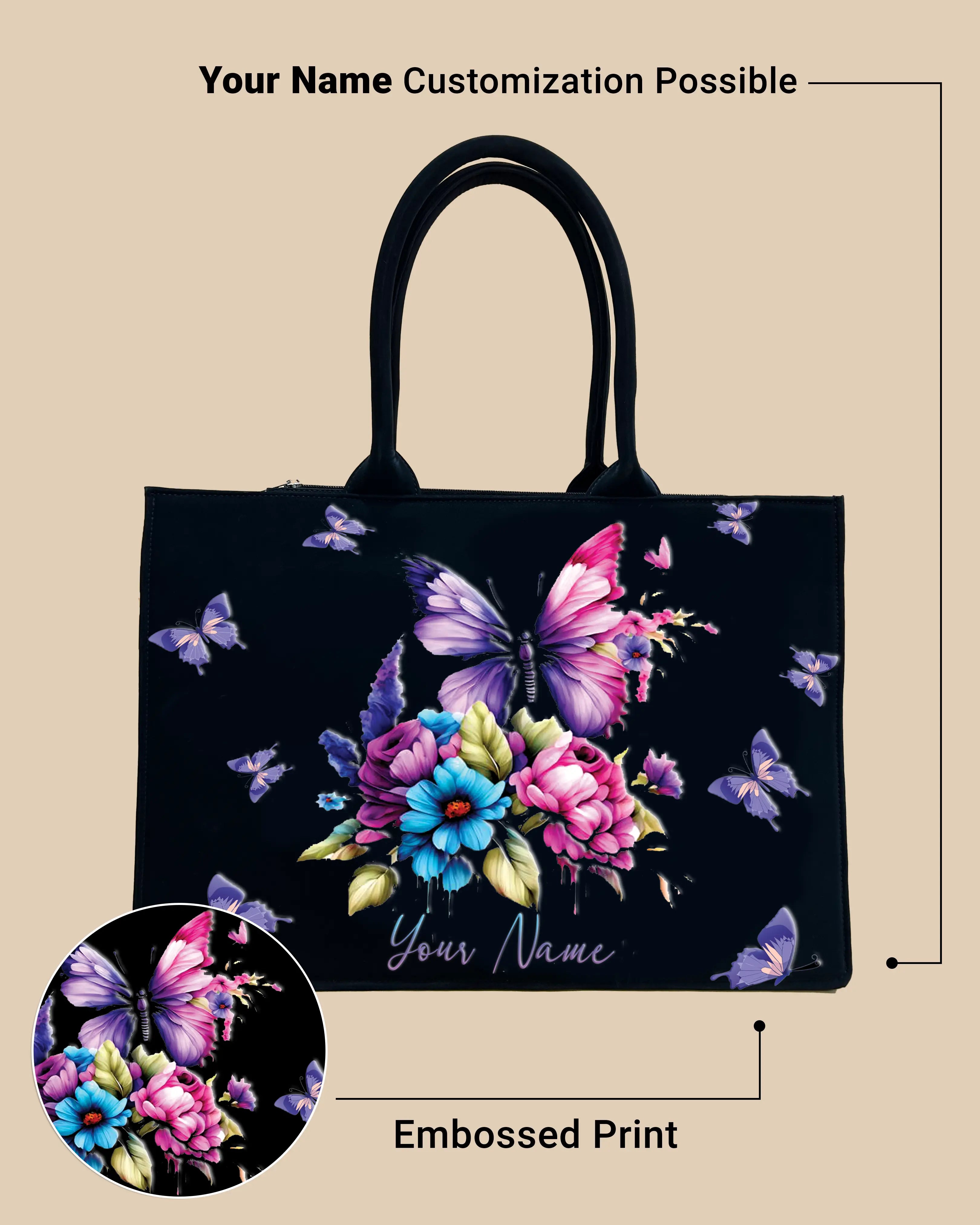 Colorful Floral & Butterfly Customized Bag with Name