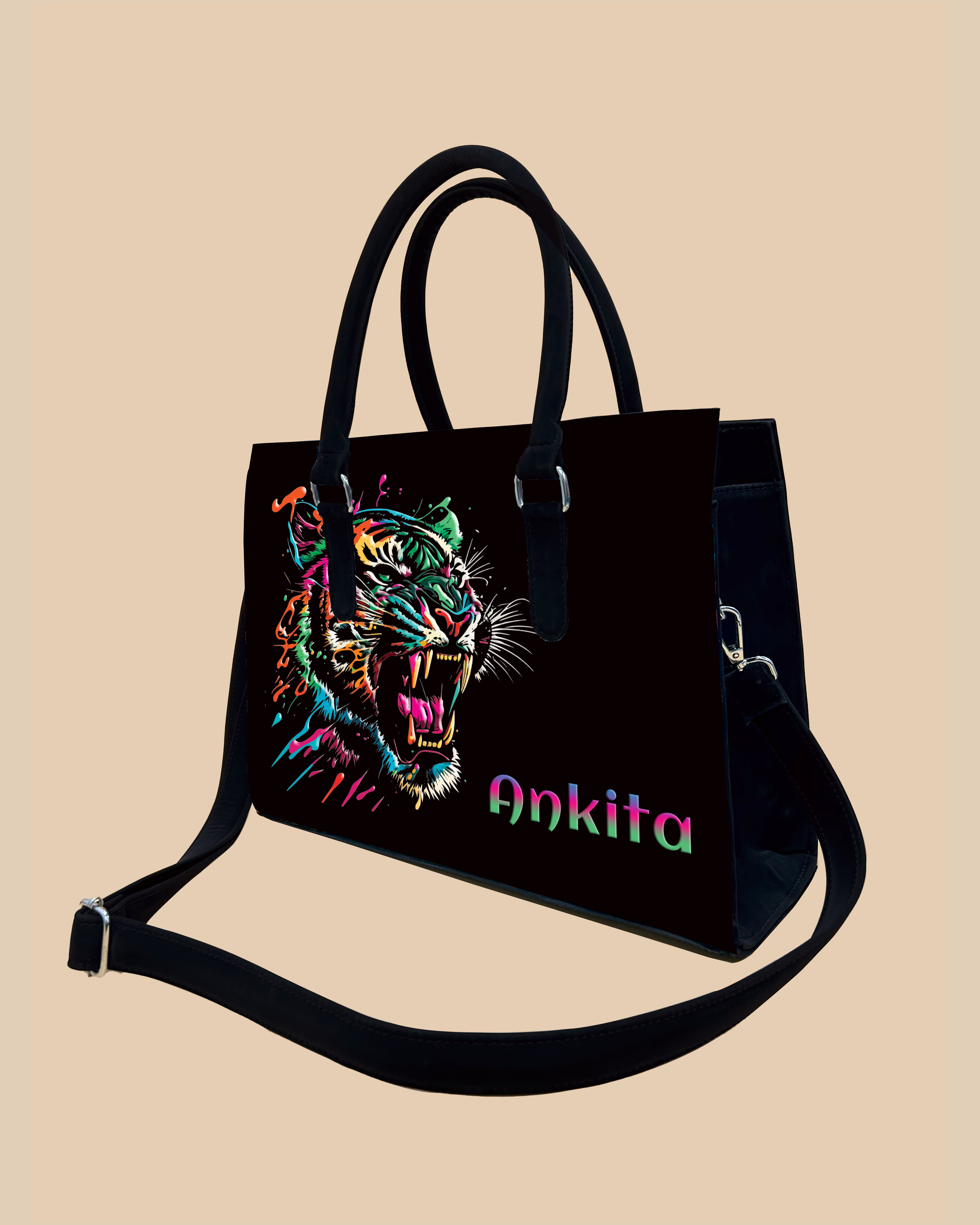 Colorful Roaring Bangal Tiger Designer Sling Tote