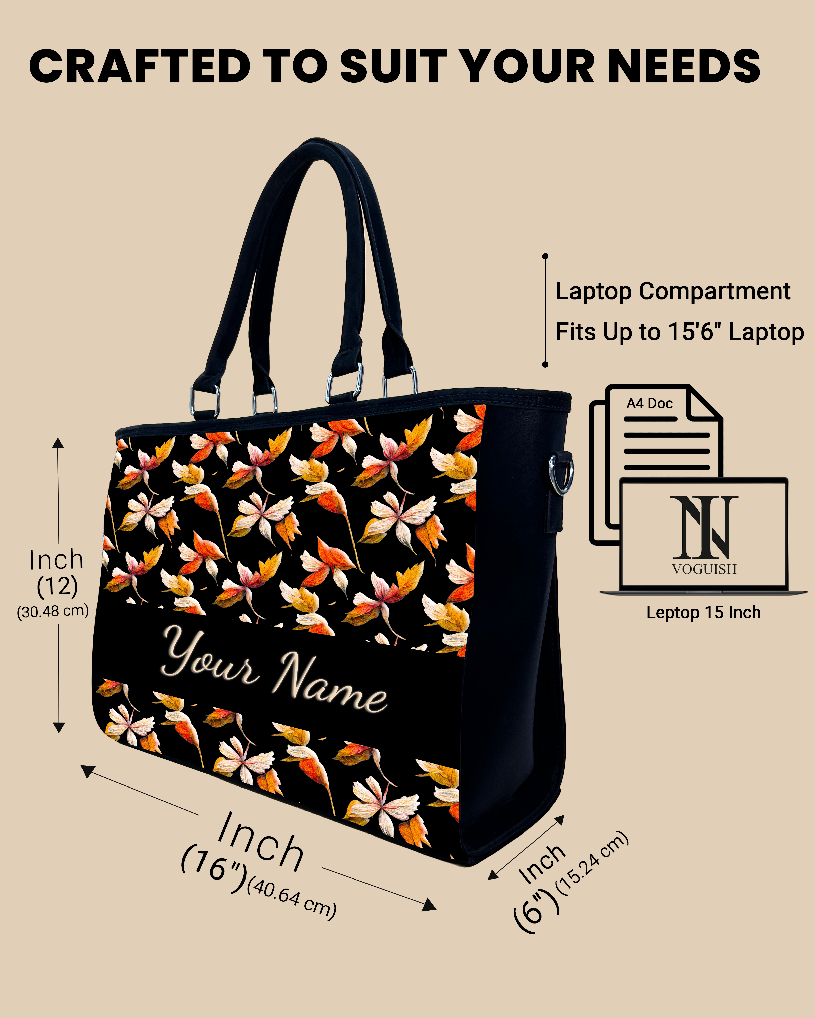 Watercolor Autumn Leaves Pattern Oversized Tote