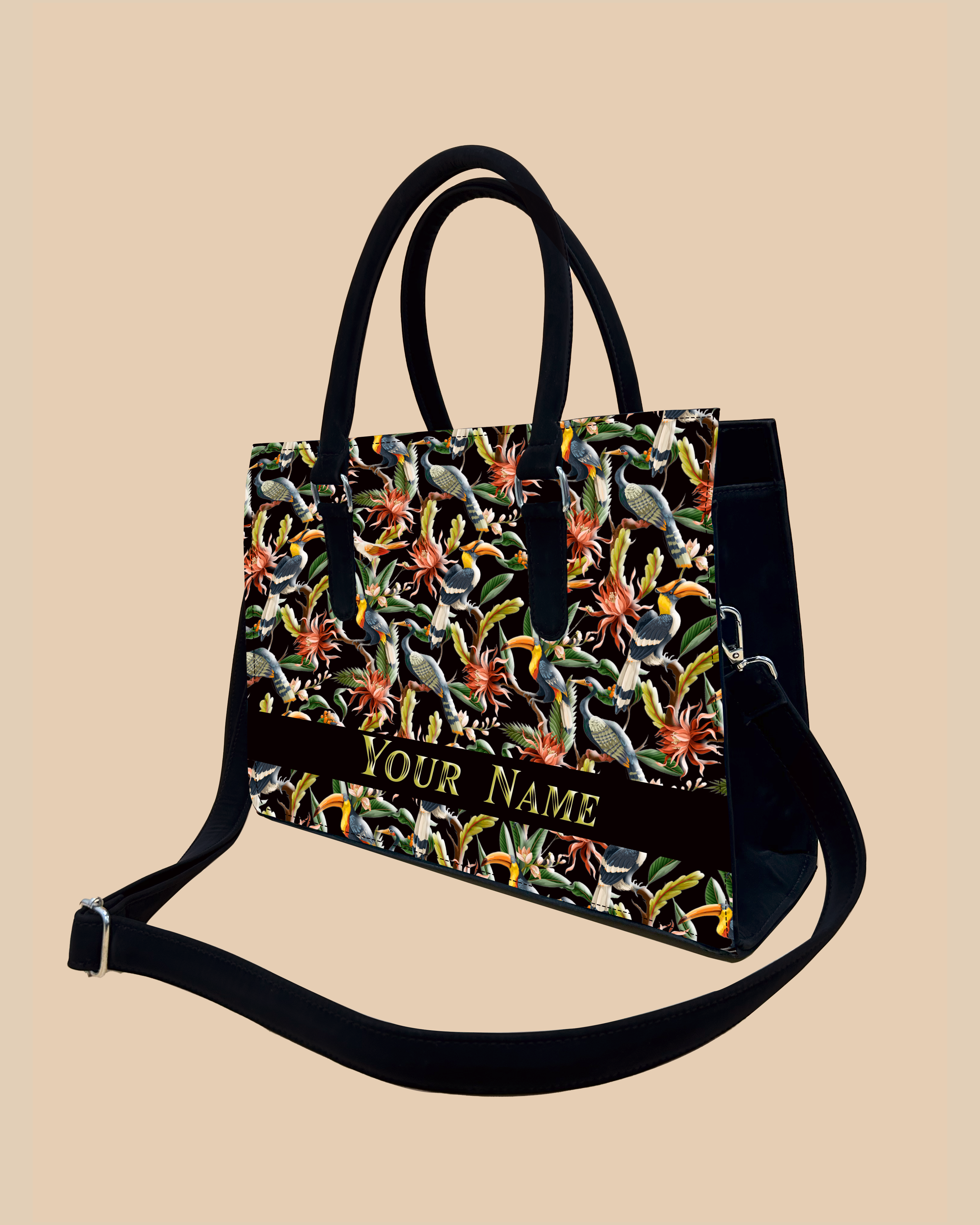 Hornbill , Carens Birds And Tropical Flowers Designer Sling Tote