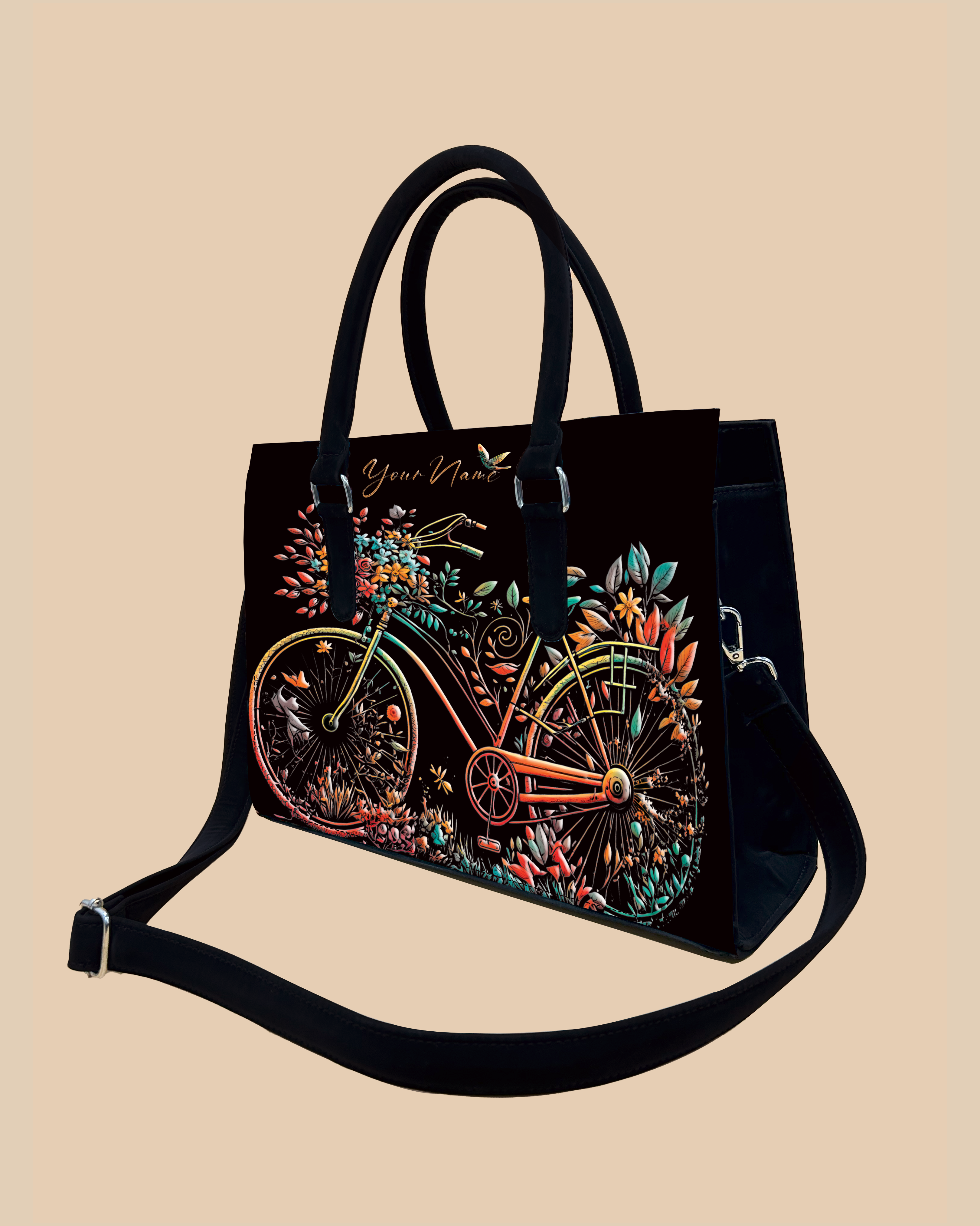 Growing Nature On Colorful Bicycle Designer Sling Tote