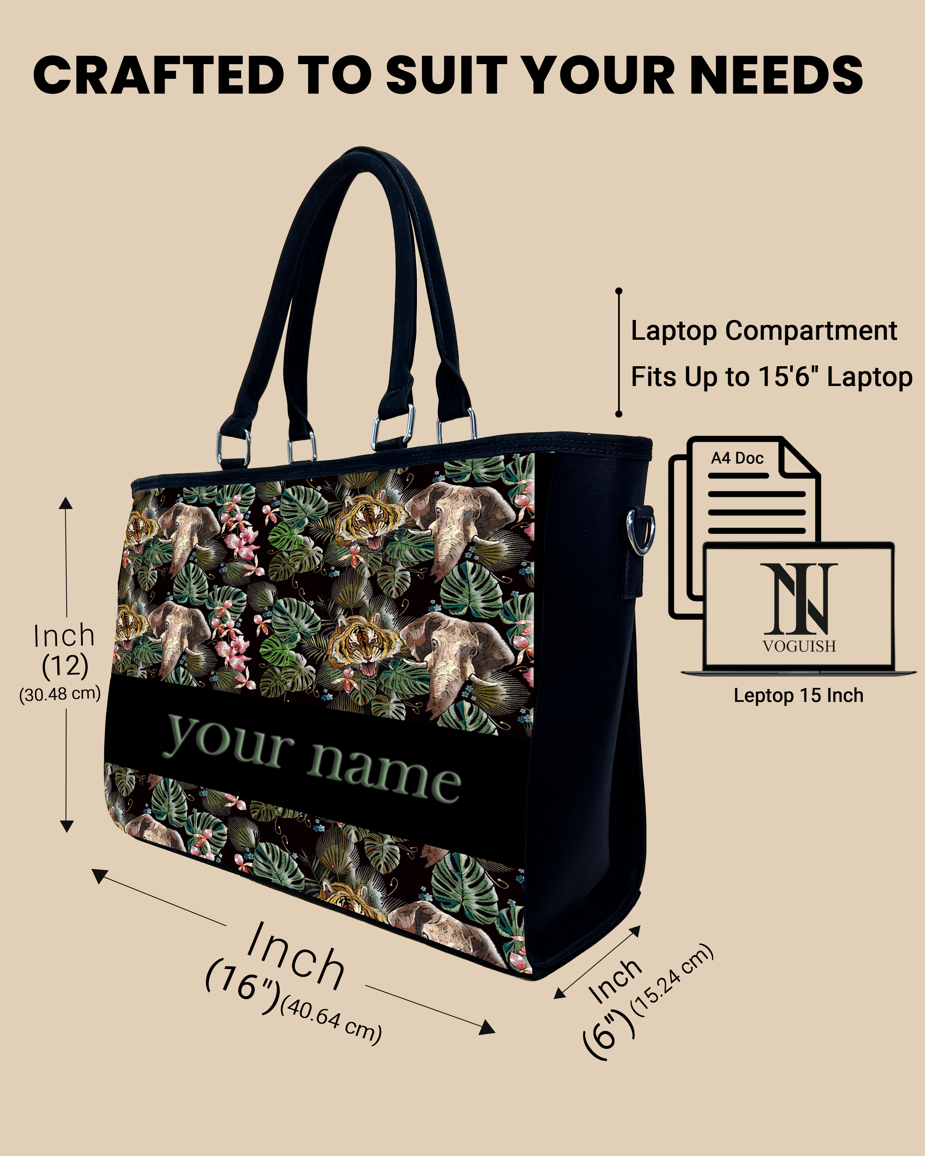 Palm Leaves, Tiger And Elephant Oversized Tote