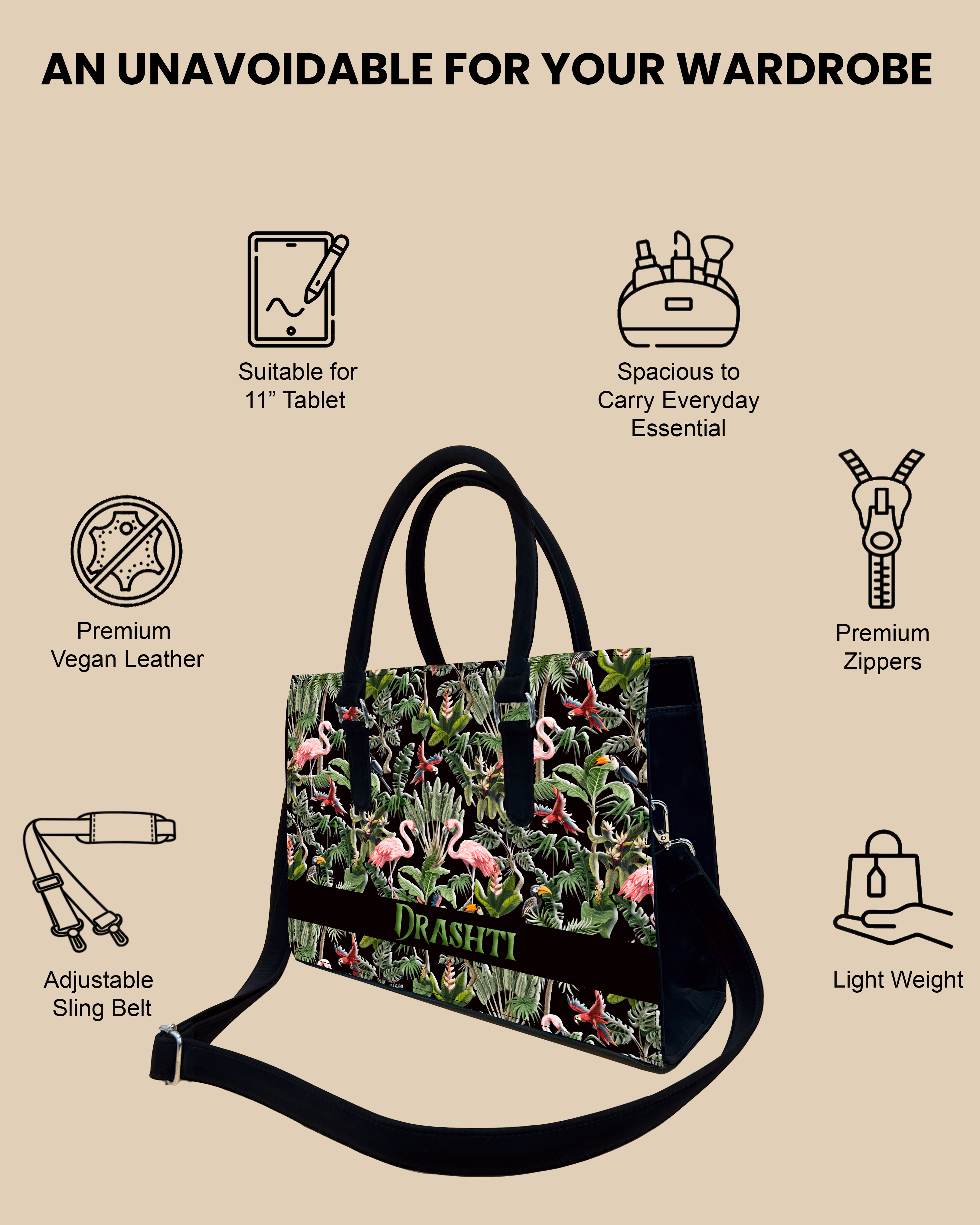 Flamingo And Colorful Parrot Designer Sling Tote