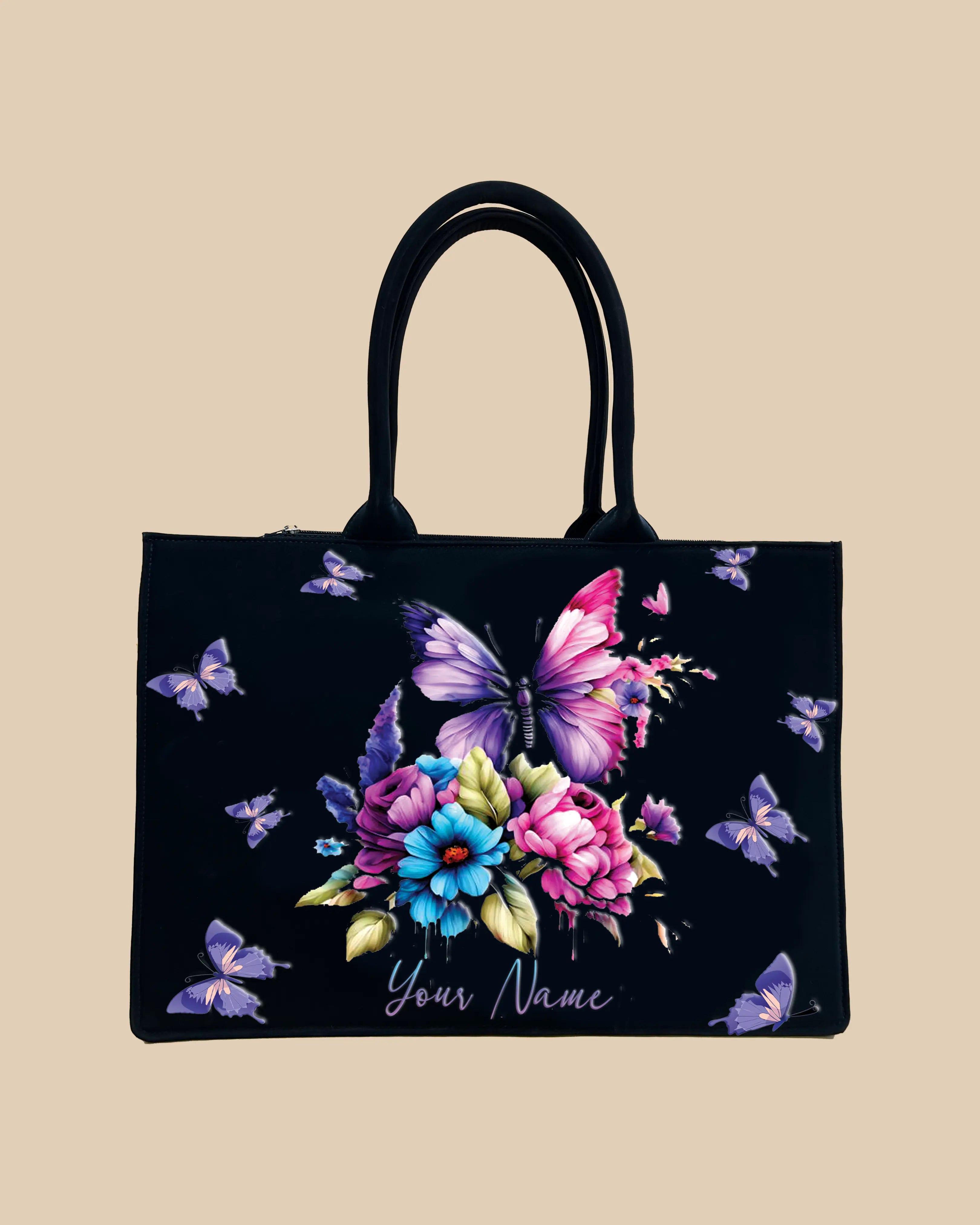 Colorful Floral & Butterfly Customized Bag with Name