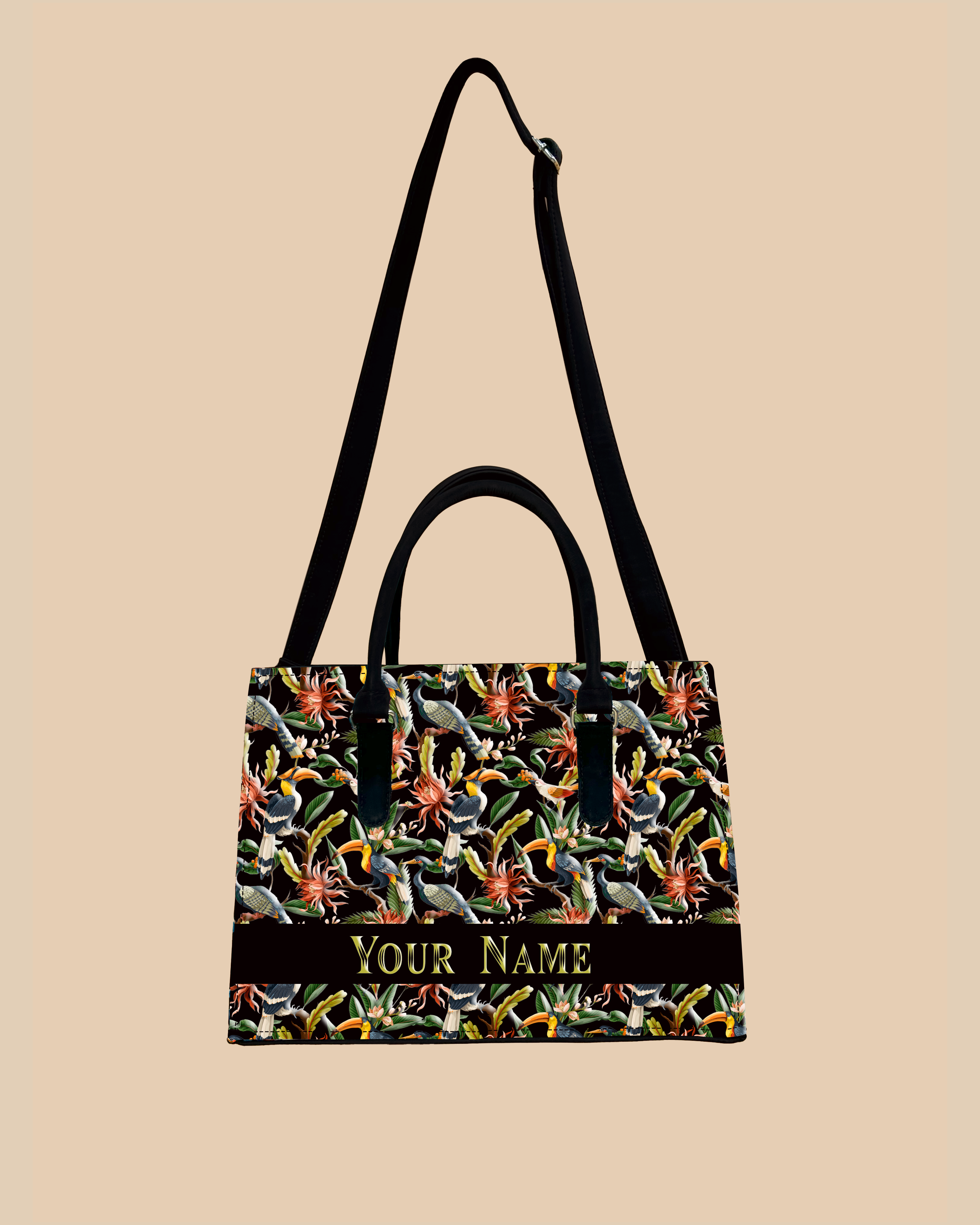 Hornbill , Carens Birds And Tropical Flowers Designer Sling Tote