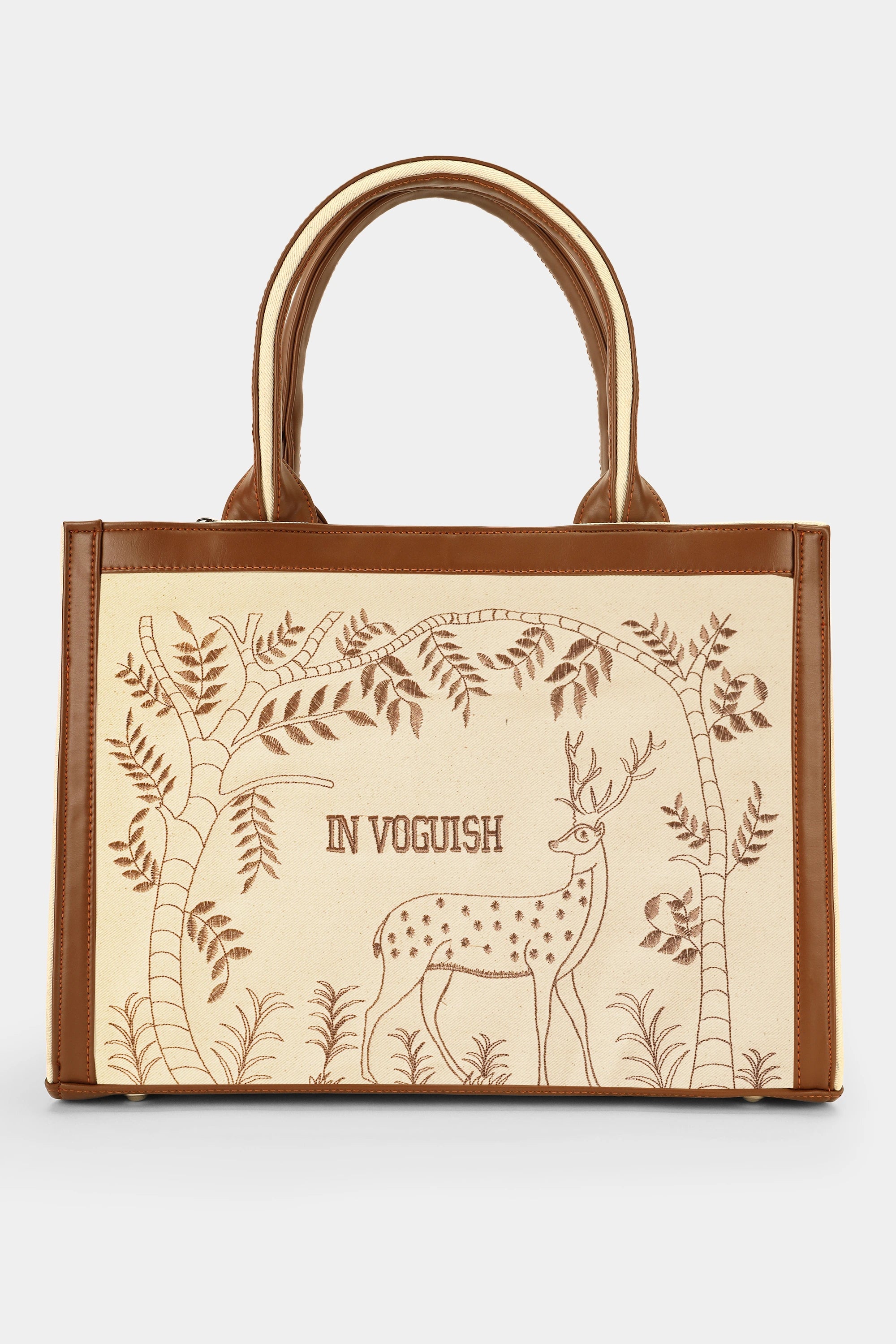 Enchanted Deer Voguish Embroidered Tote Bag