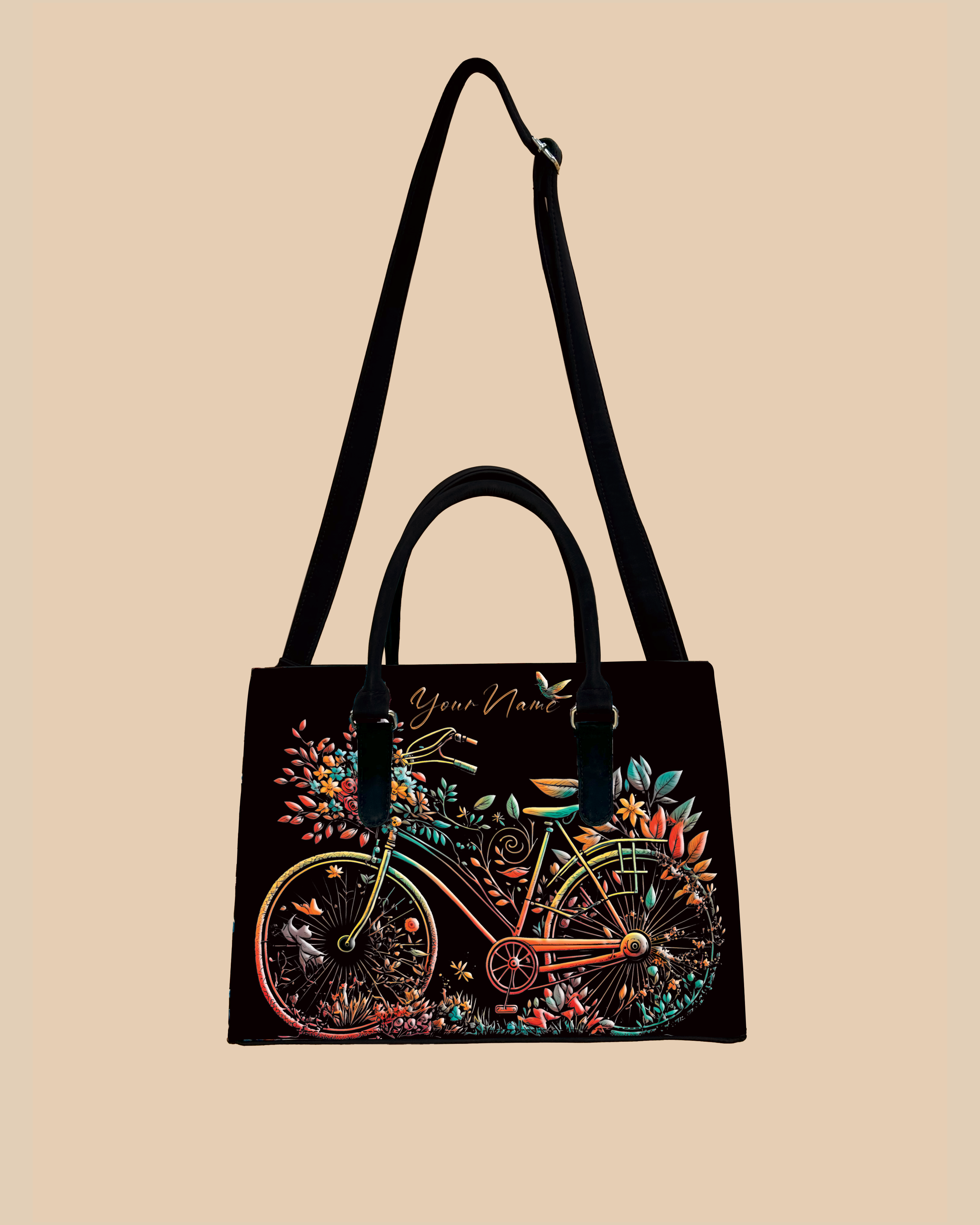 Growing Nature On Colorful Bicycle Designer Sling Tote