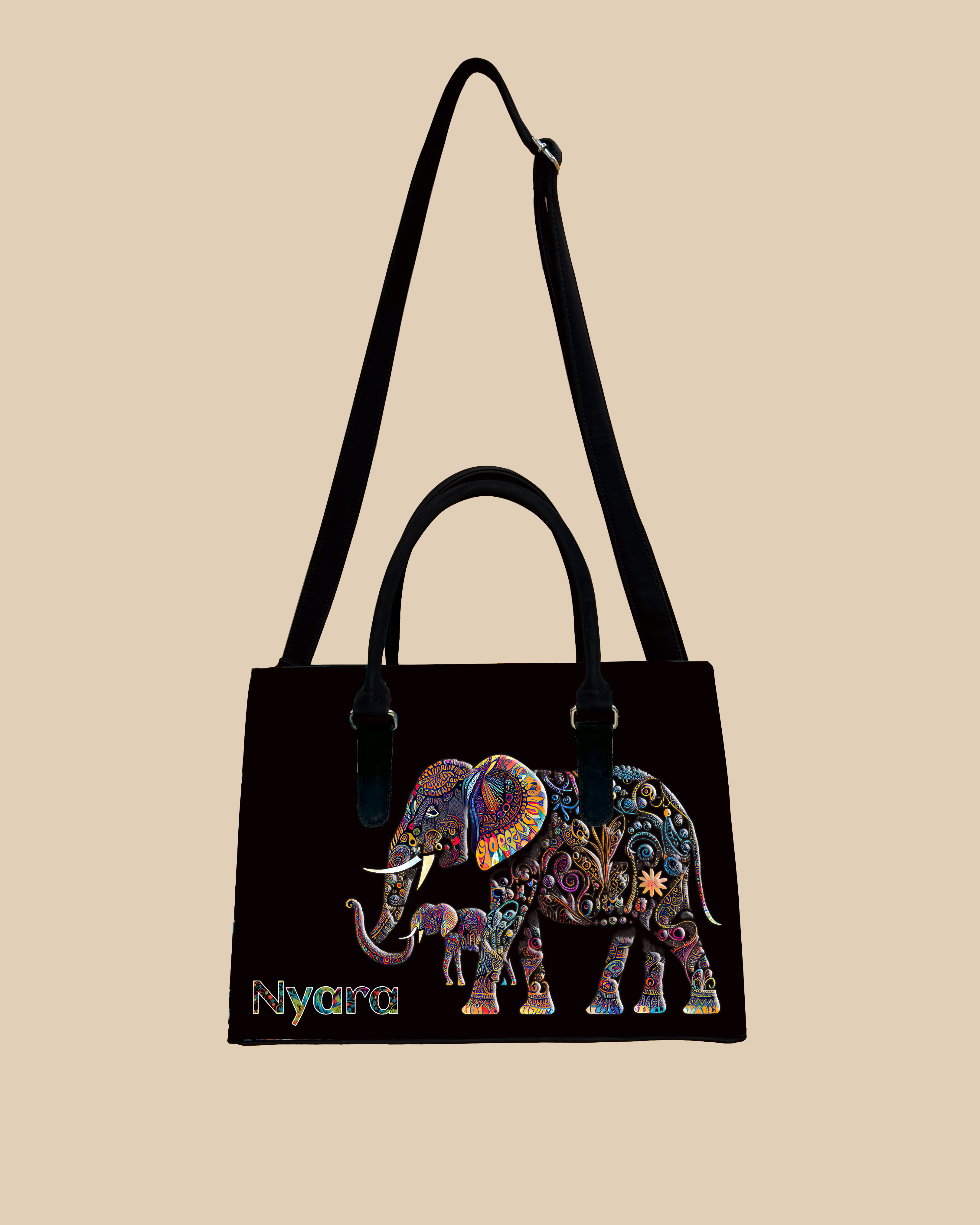 Baby And Mother Elephant Pattern Designer Sling Tote