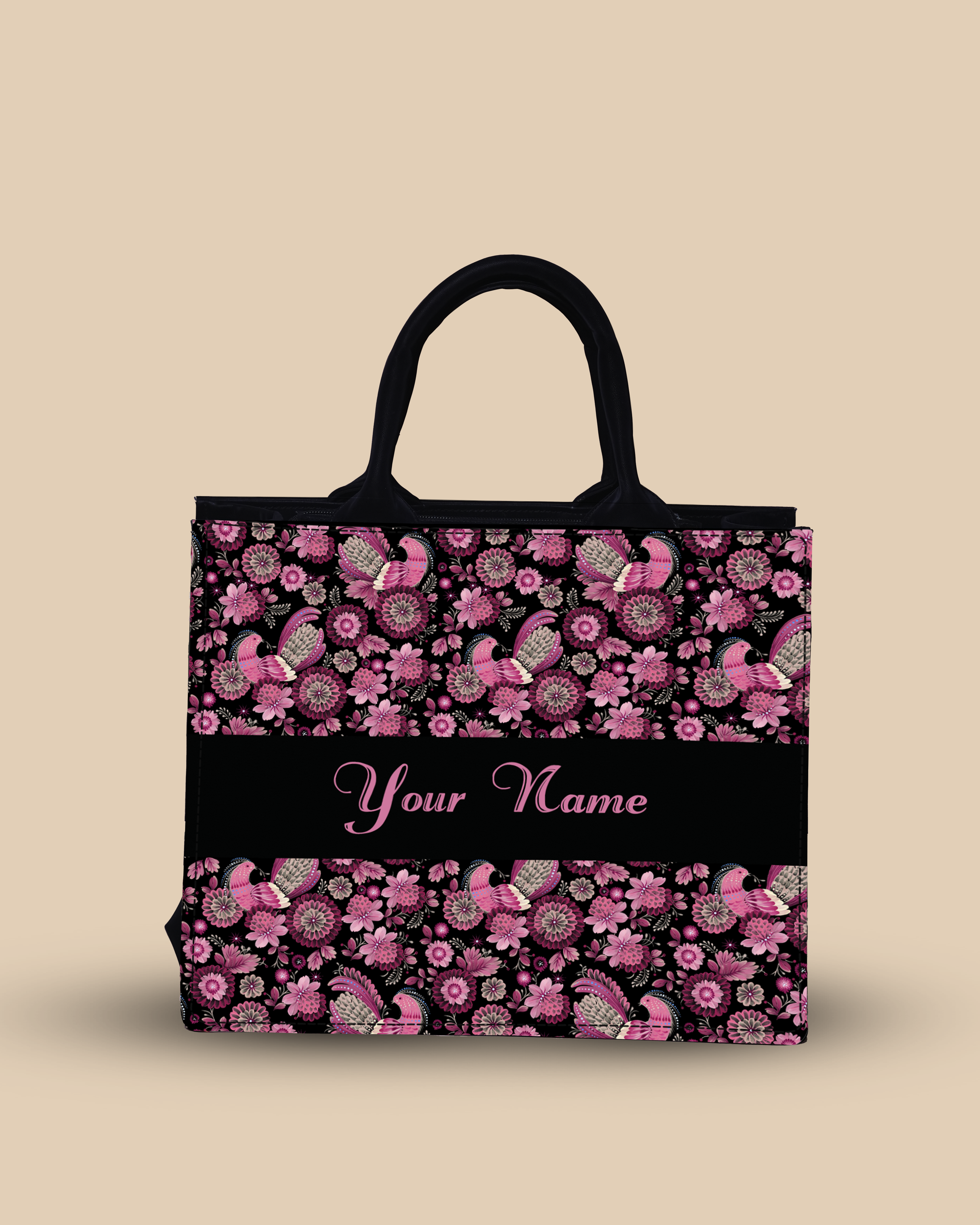 Customized small Tote Bag Designed With Calligraphic Flowers And Peacock Pattern