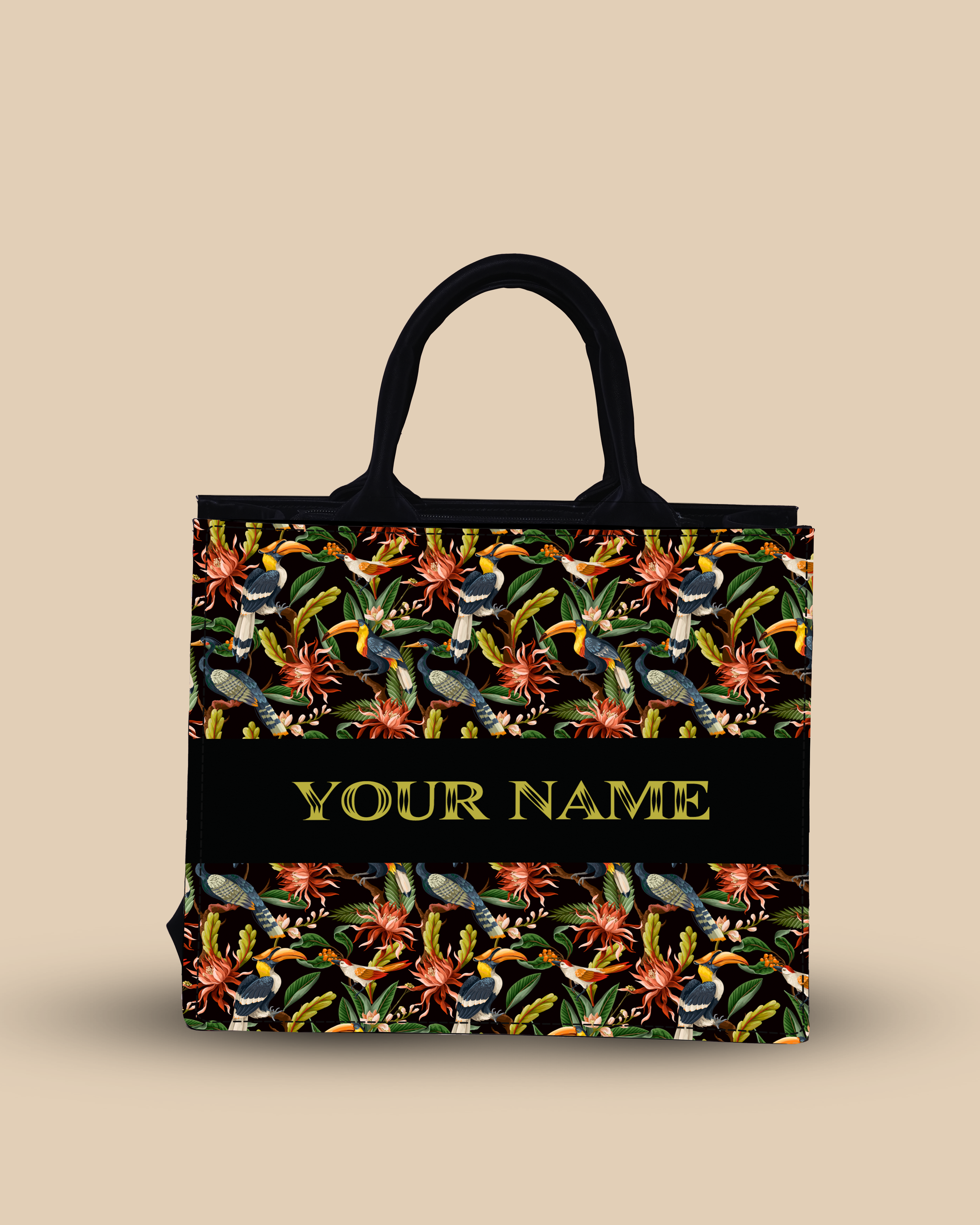 Customized small Tote Bag Designed with Hornbill , Carens Birds And Tropical Flowers