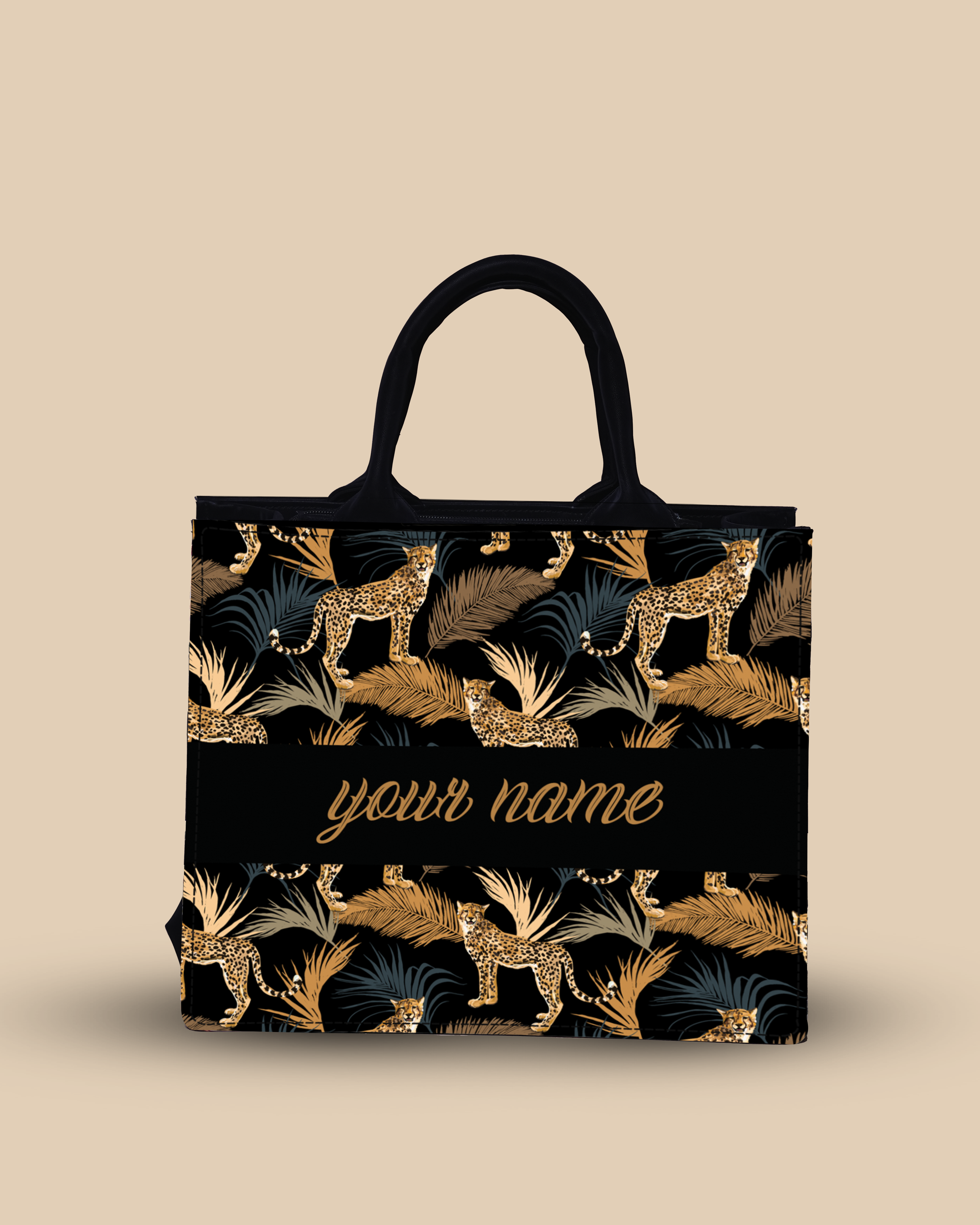 Customized small Tote Bag Designed with Marine Pattern Background And Leopard Palms