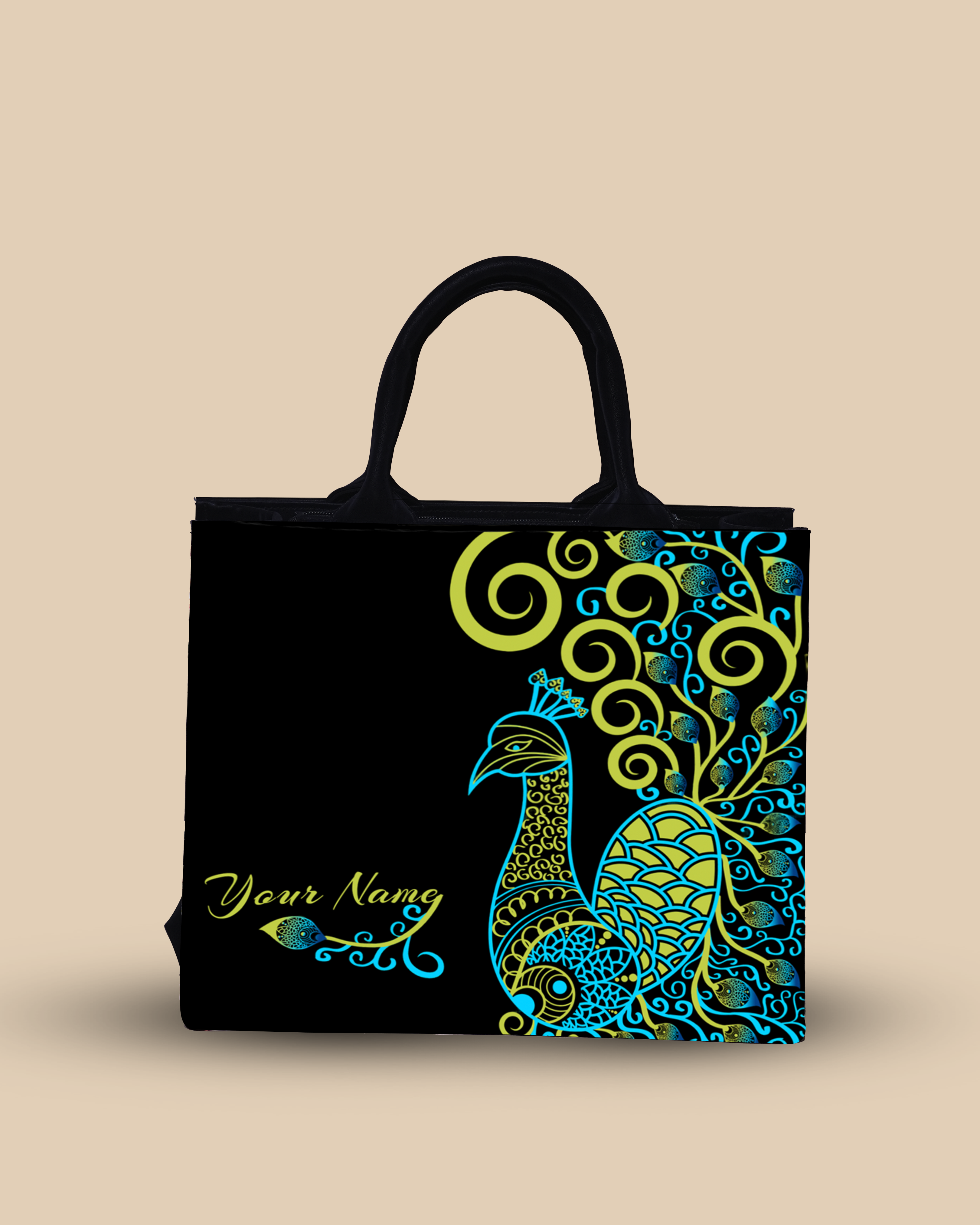 Customized Small Tote Bag Designed with Artistic mandala peacock