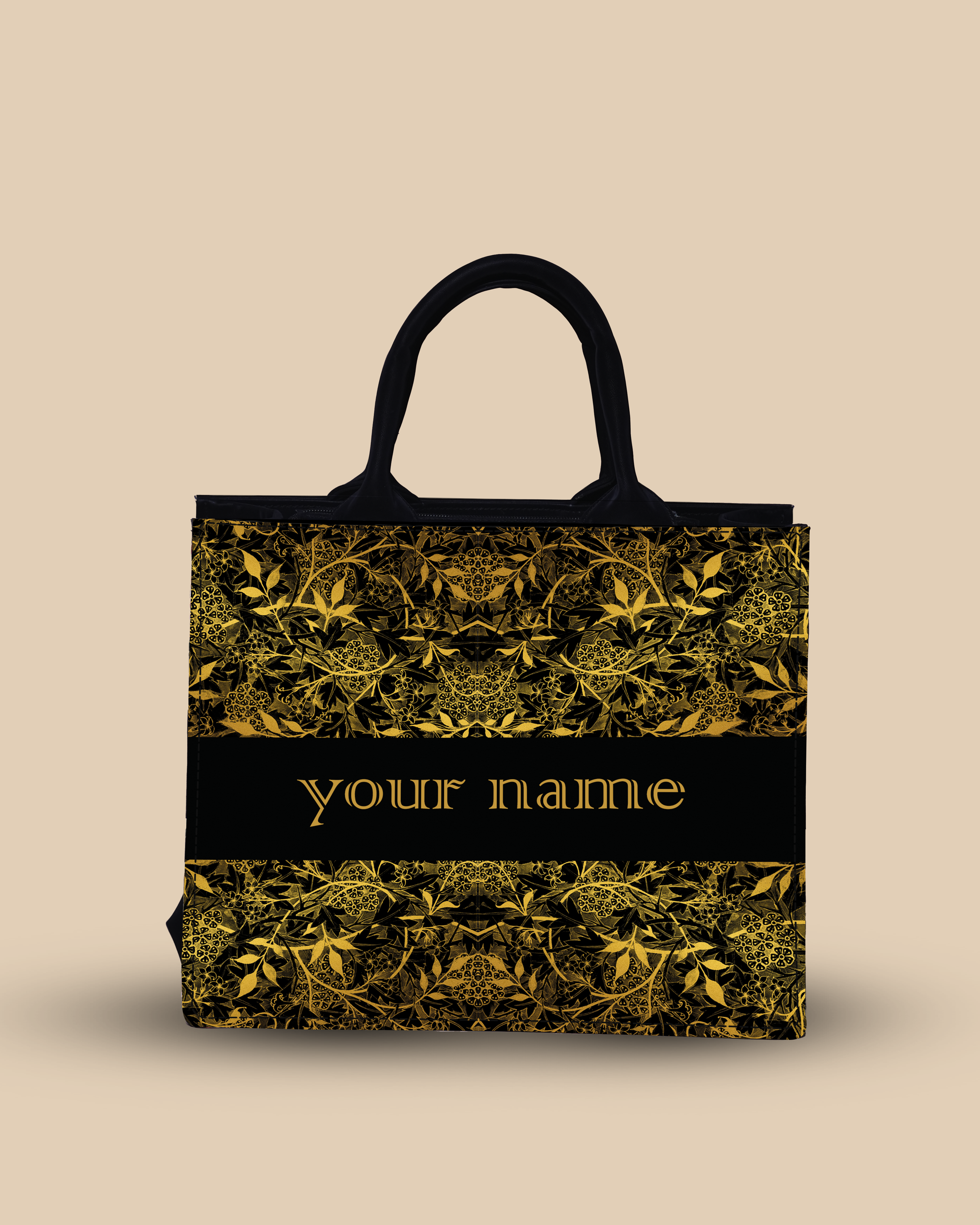 Customized small Tote Bag Designed with Graceful Golden Floral