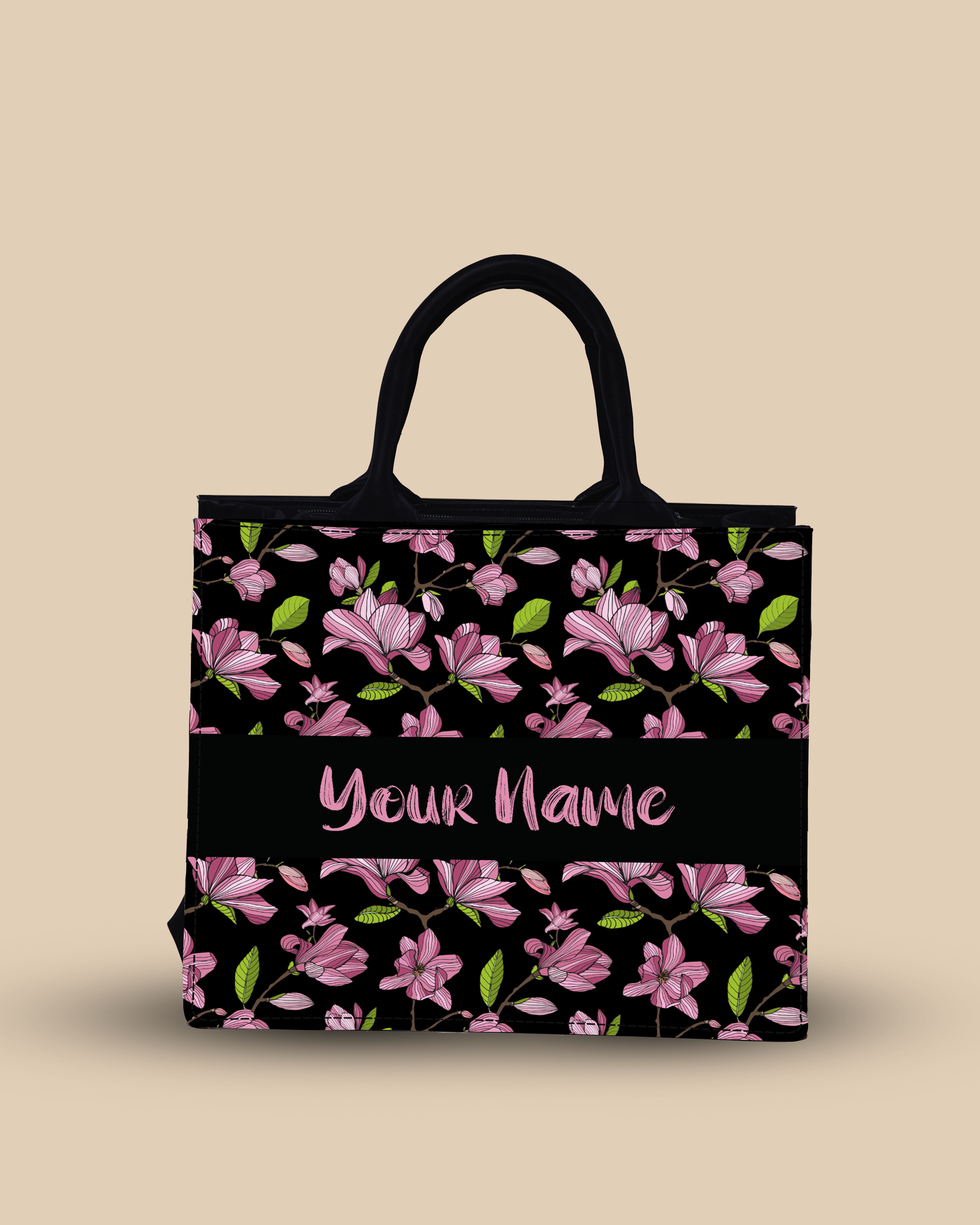 Customized small Tote Bag Designed with Placemats Flowering Magnolia Pink