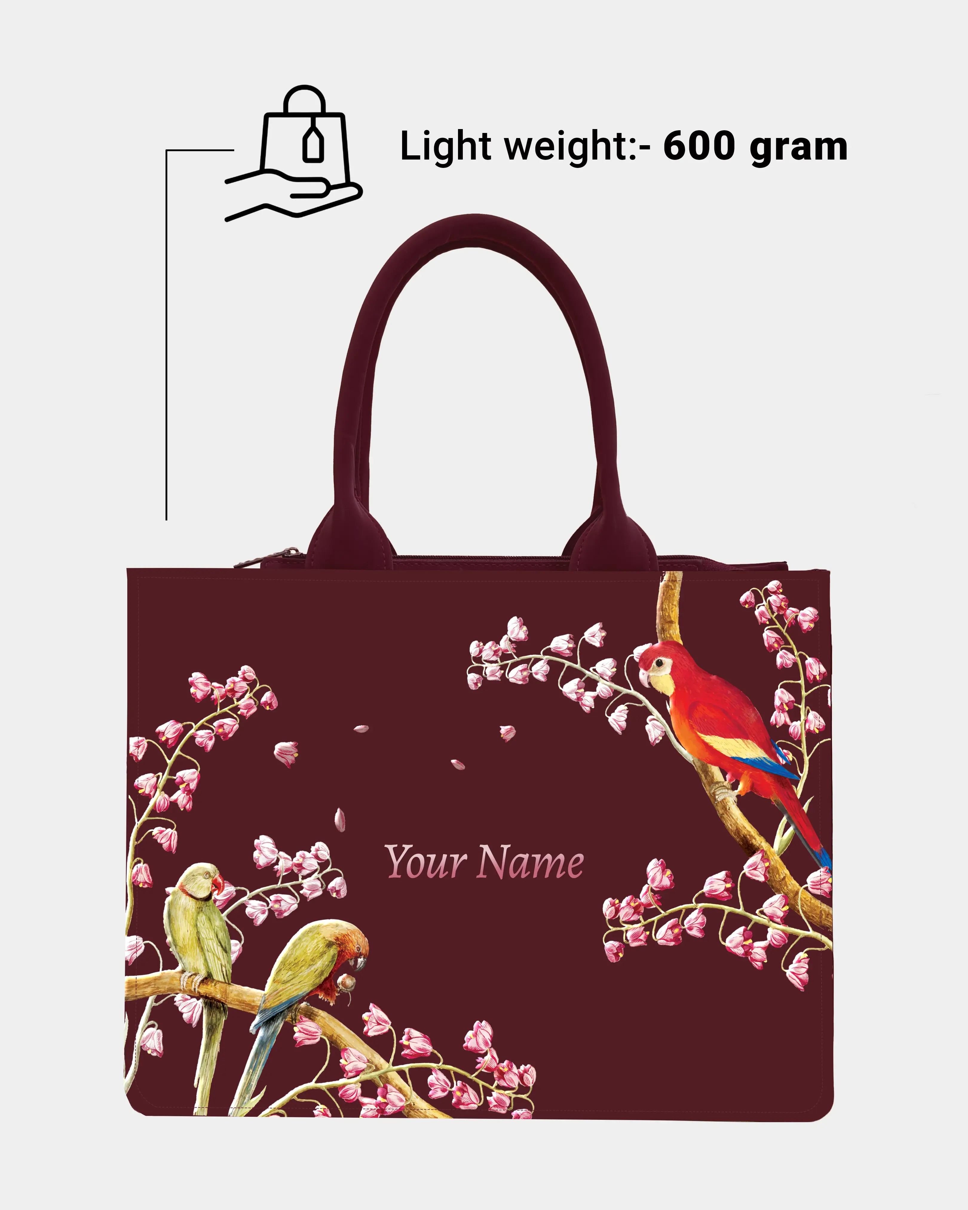 Rich Wine with colorful parrot Embossed Custom Tote Bag