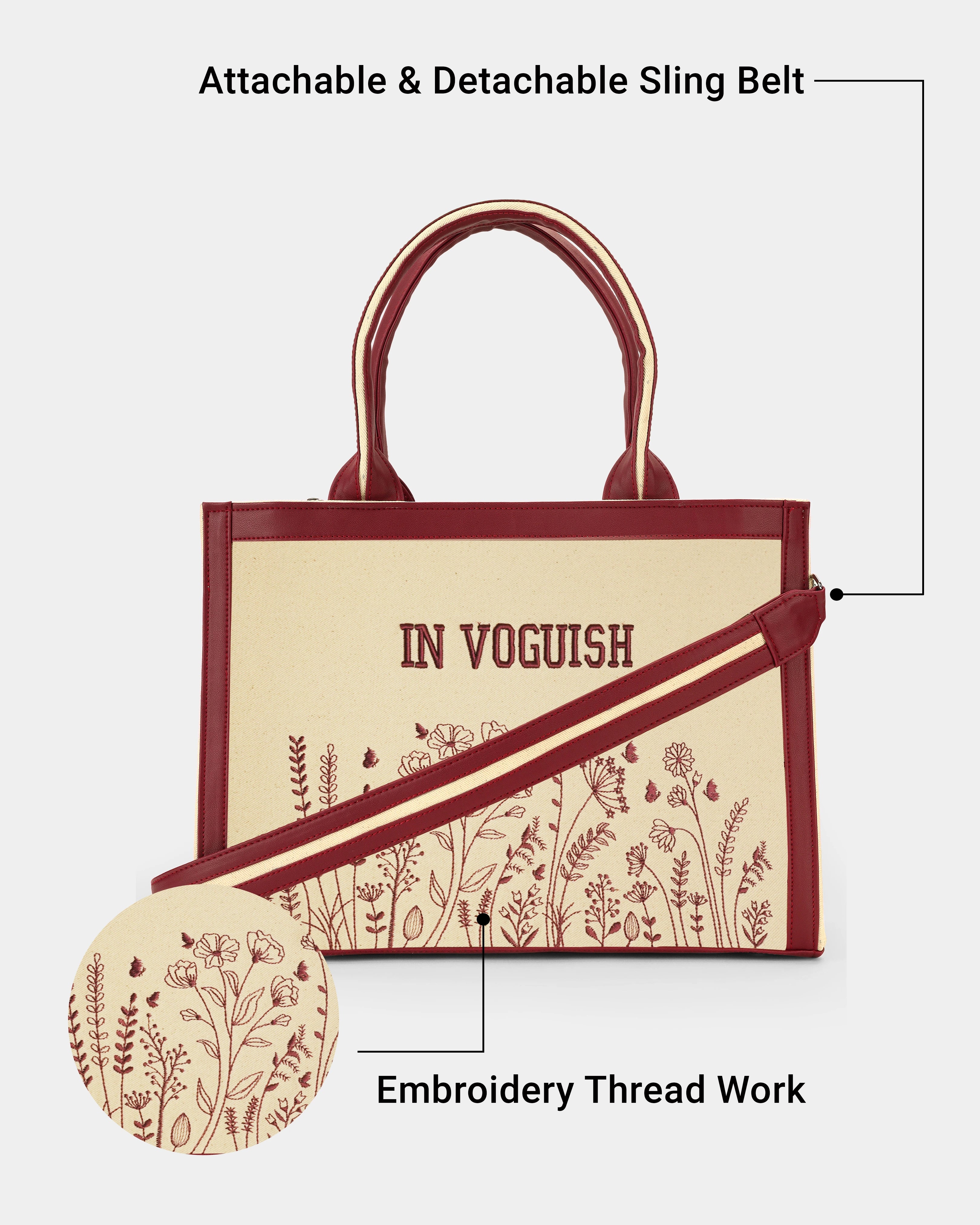 Burgundy Floral Garden Customized Embroidered Tote Bag