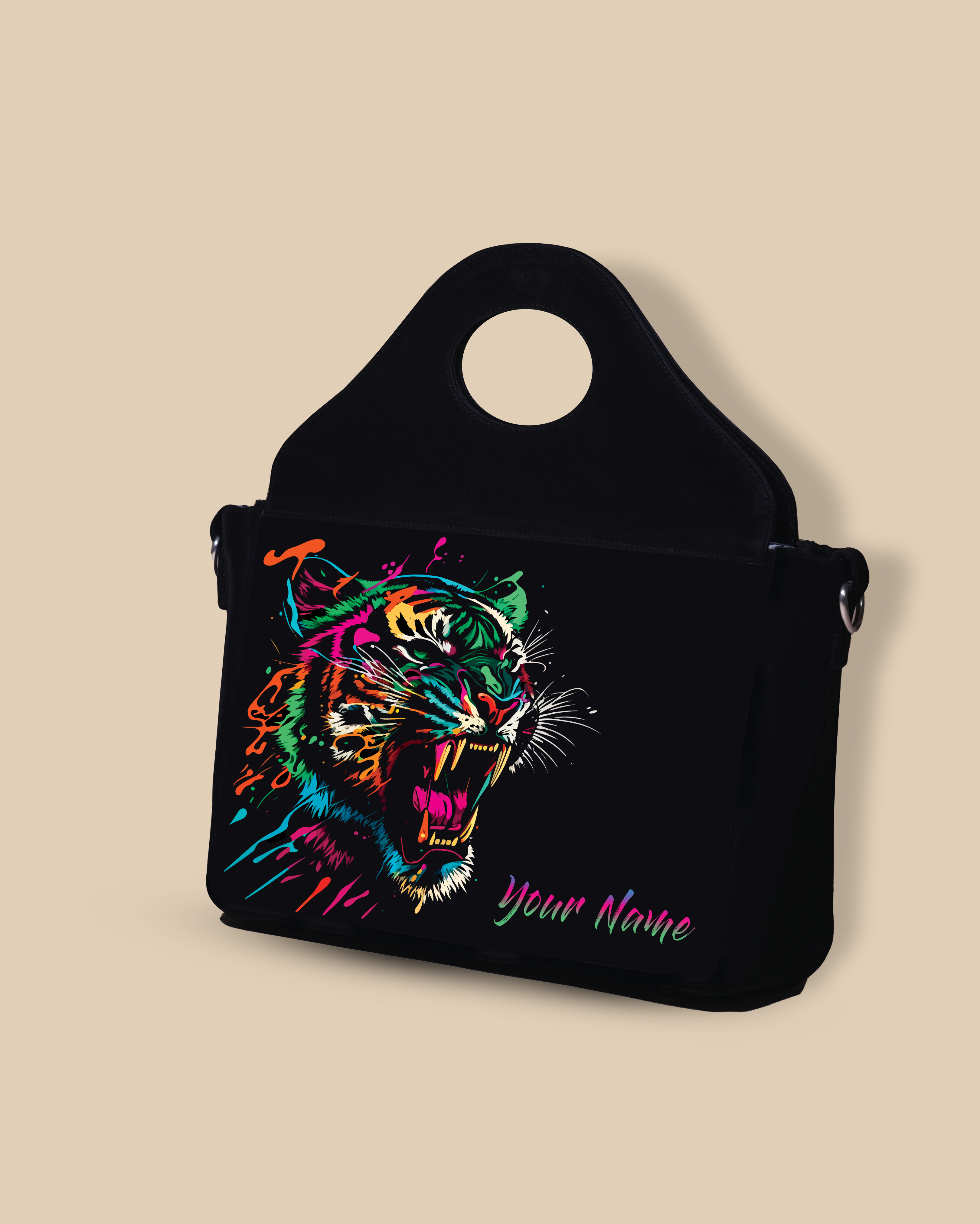 Customized Sling Purse Designed With Colourfull Roaring Bangal Tiger