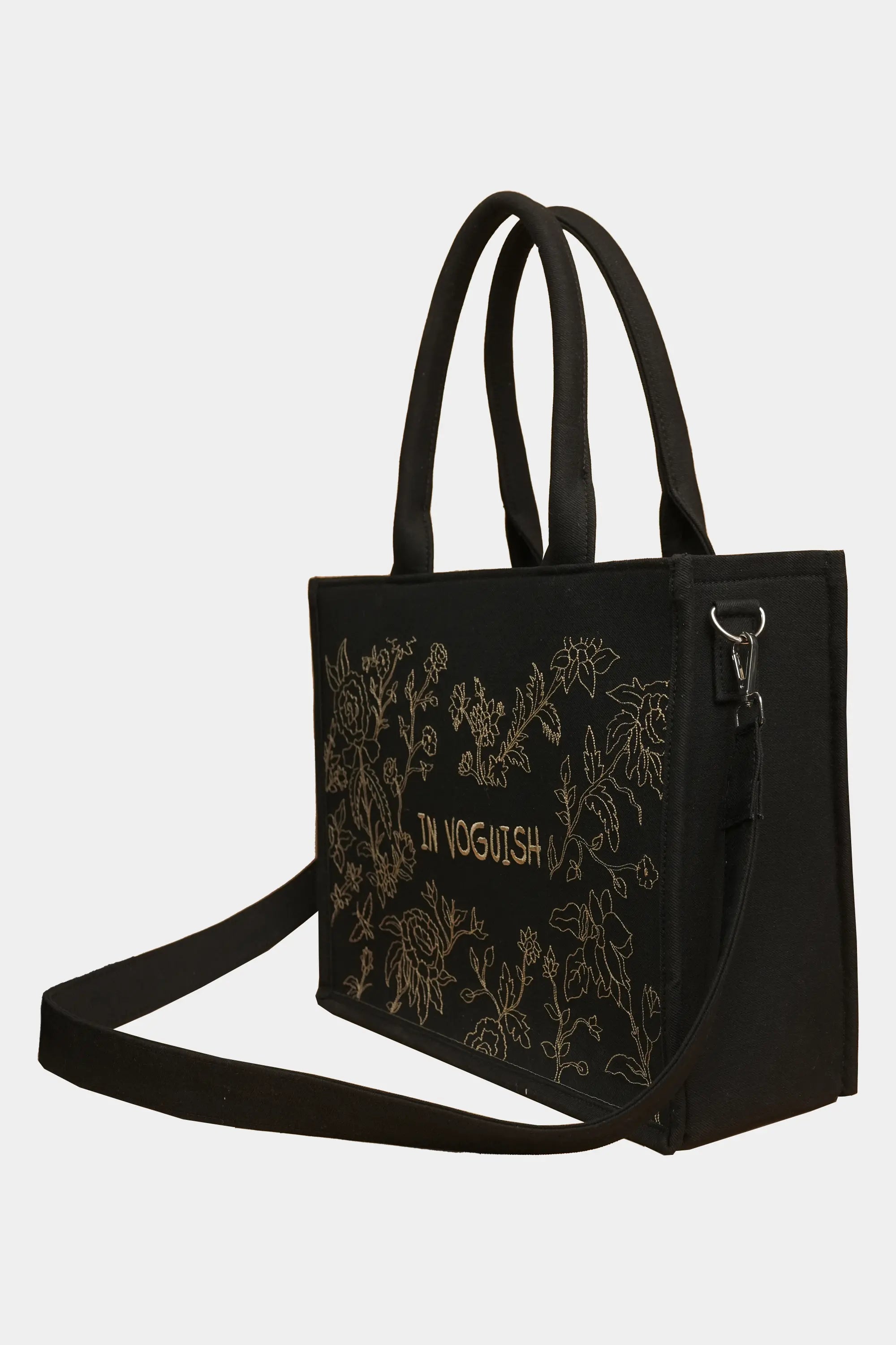 Golden Bloom Embroidered Denim Tote