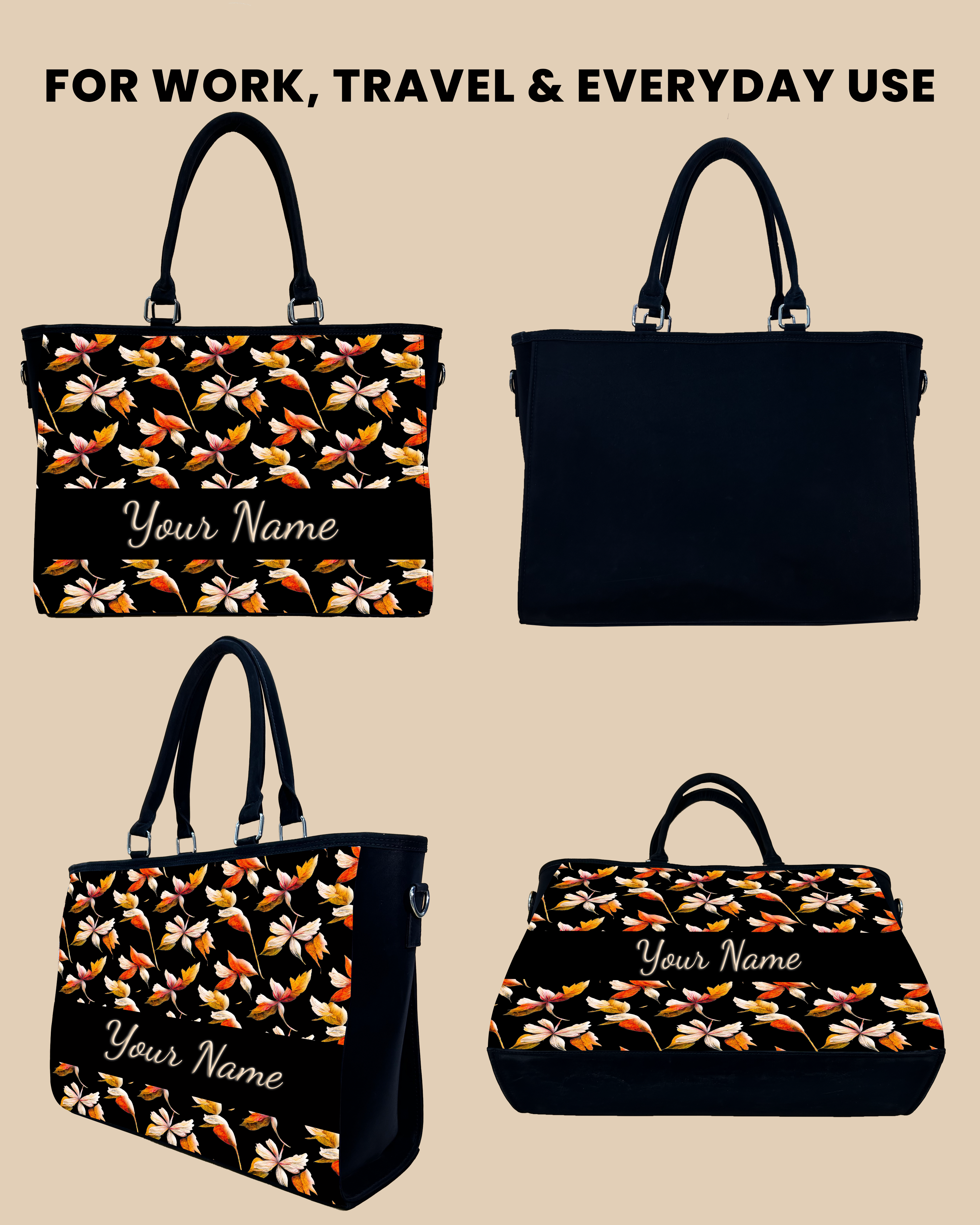 Watercolor Autumn Leaves Pattern Oversized Tote