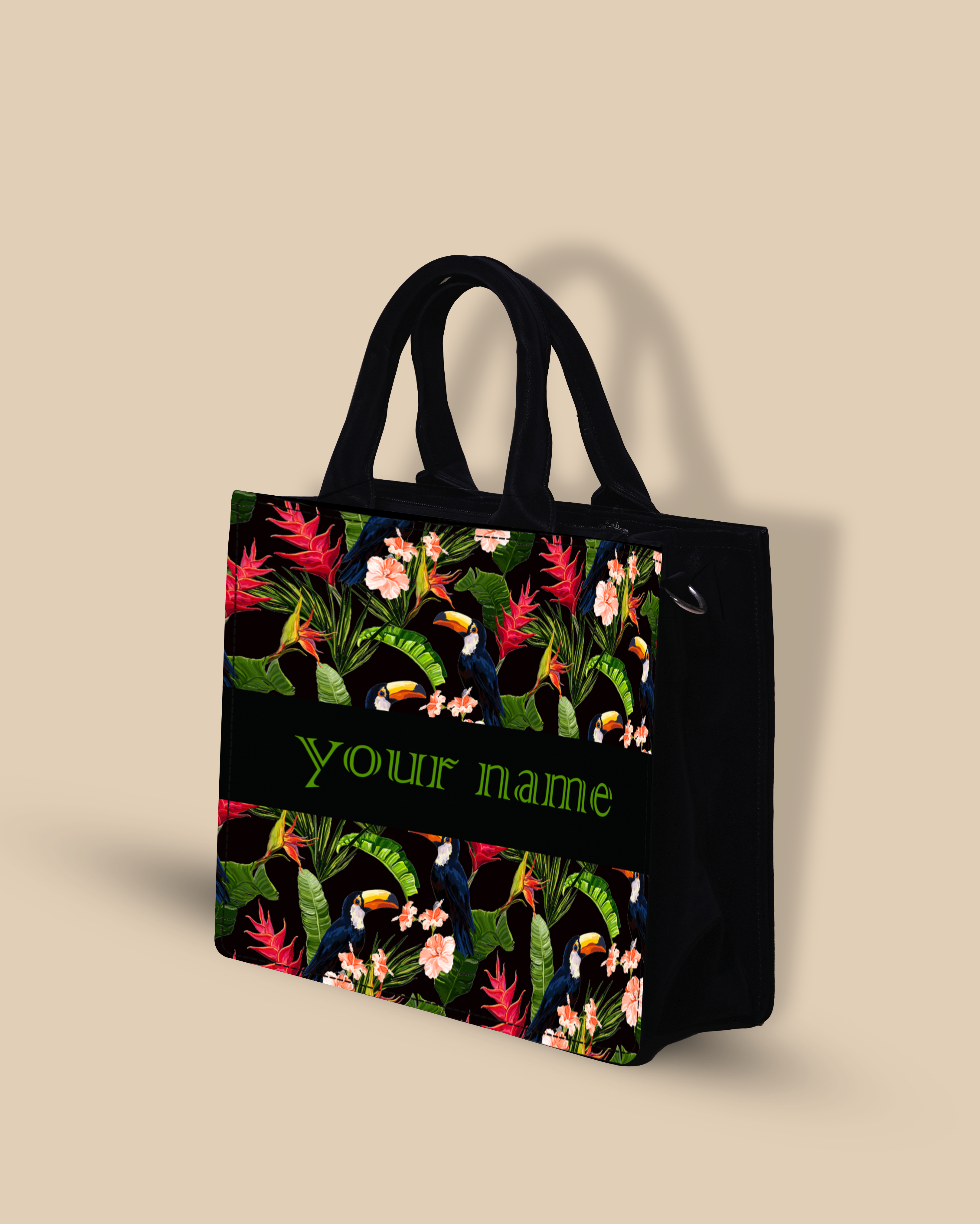 Customized small Tote Bag Designed With Beautiful Coconut Palm Trees With Birds