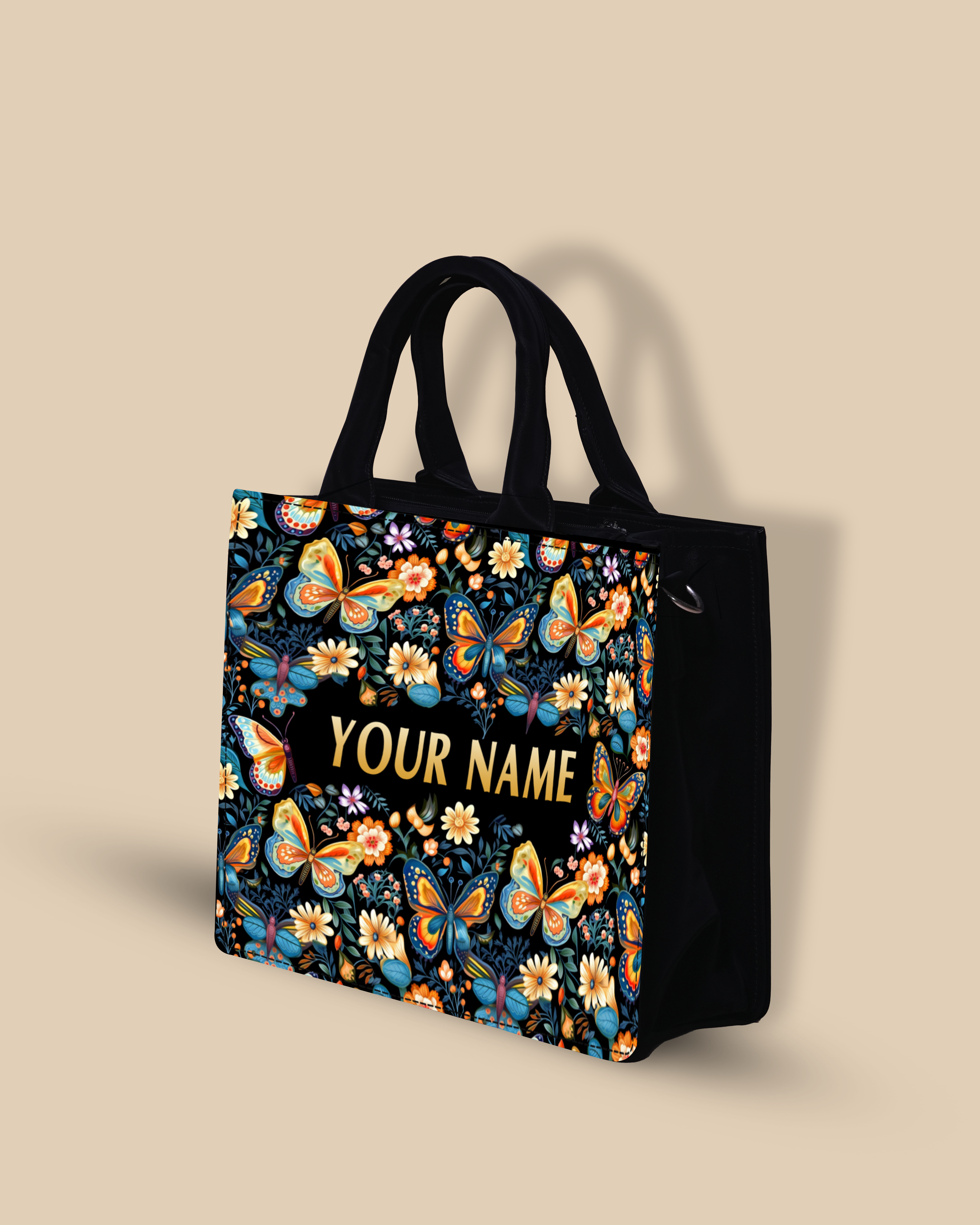 Customized small Tote Bag Designed With Blossom Colorful Butterflies