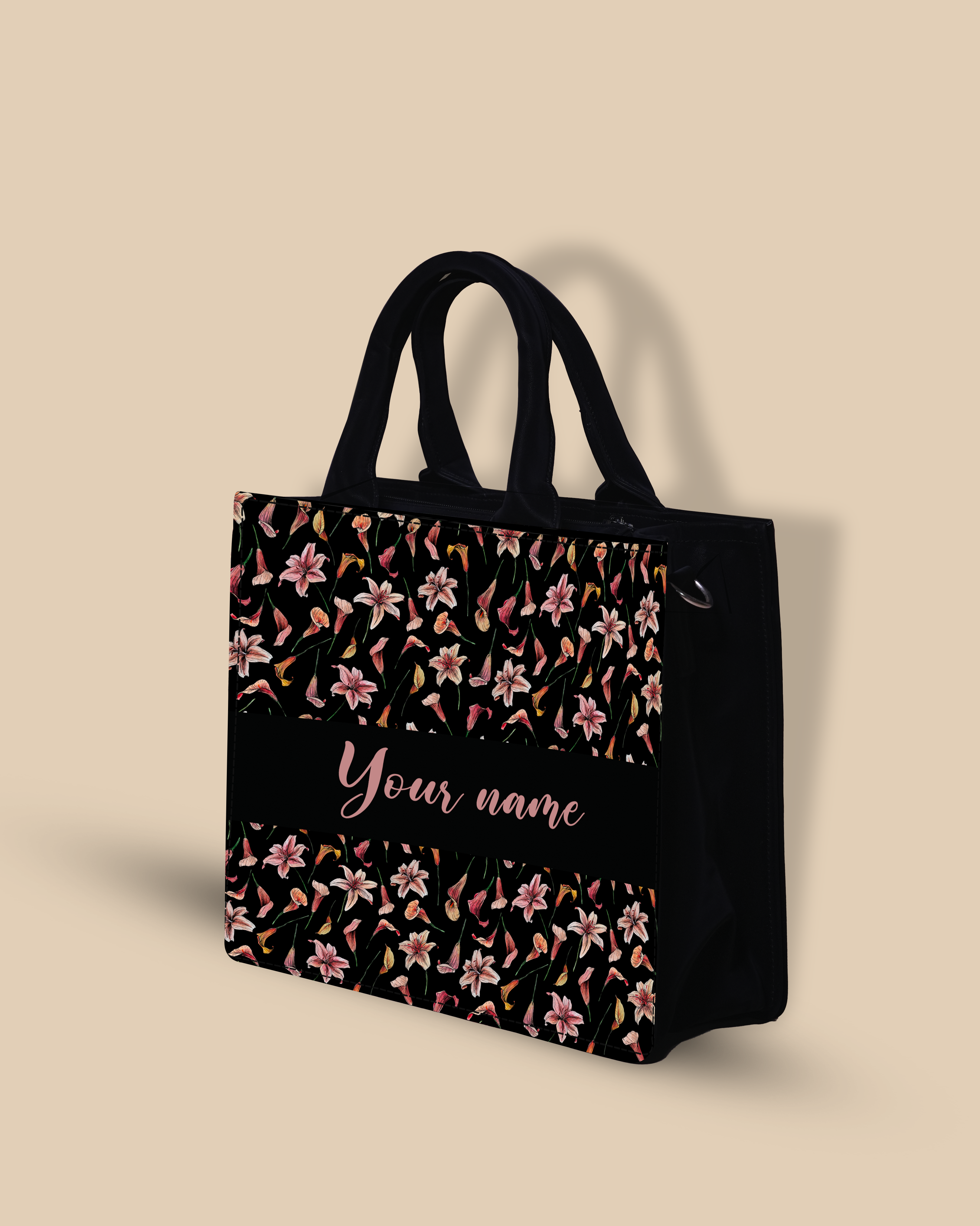 Customized small Tote Bag Designed With Romantic Lily Flowery Pattern