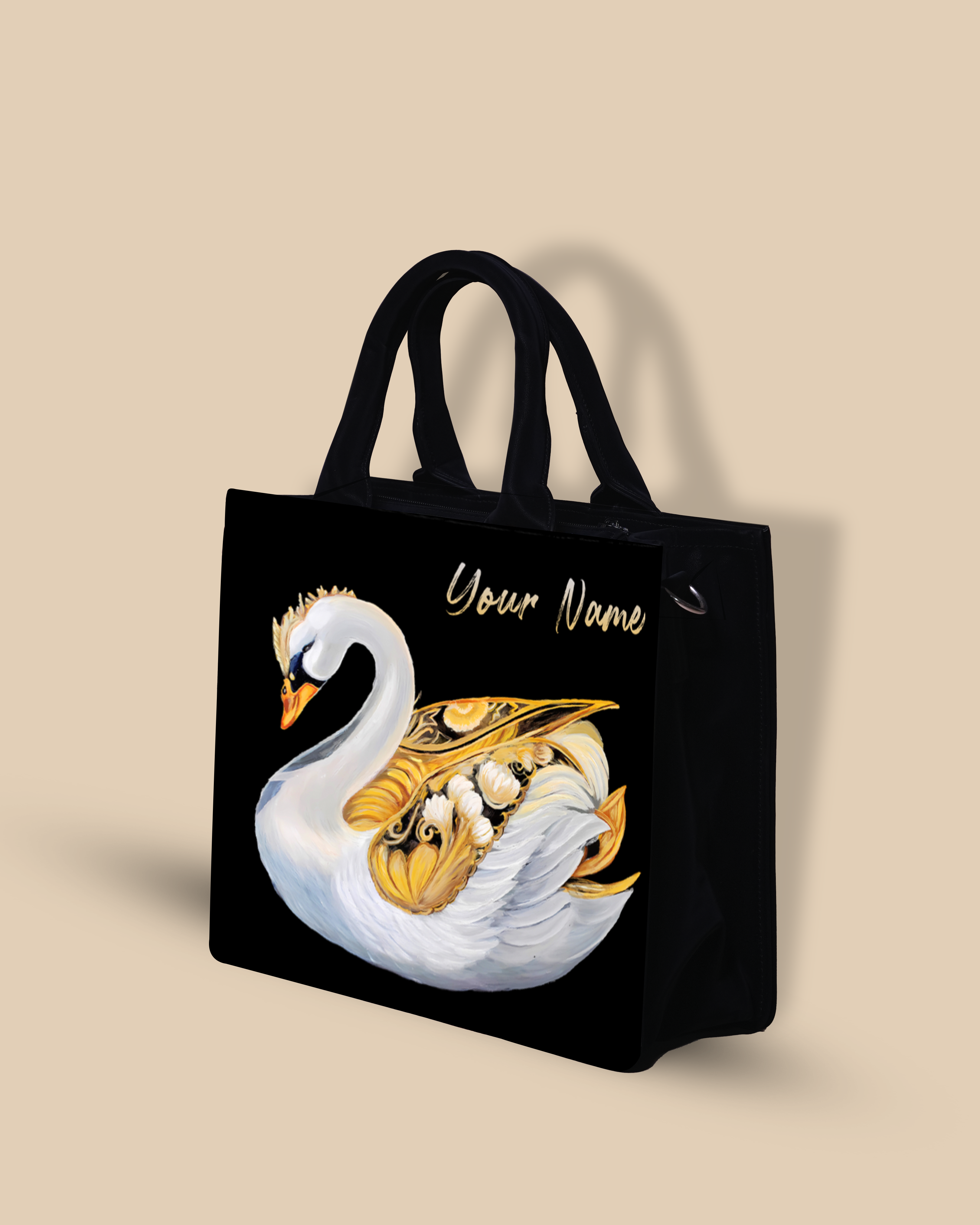 Customized small Tote Bag Designed With Swans Birds pattern