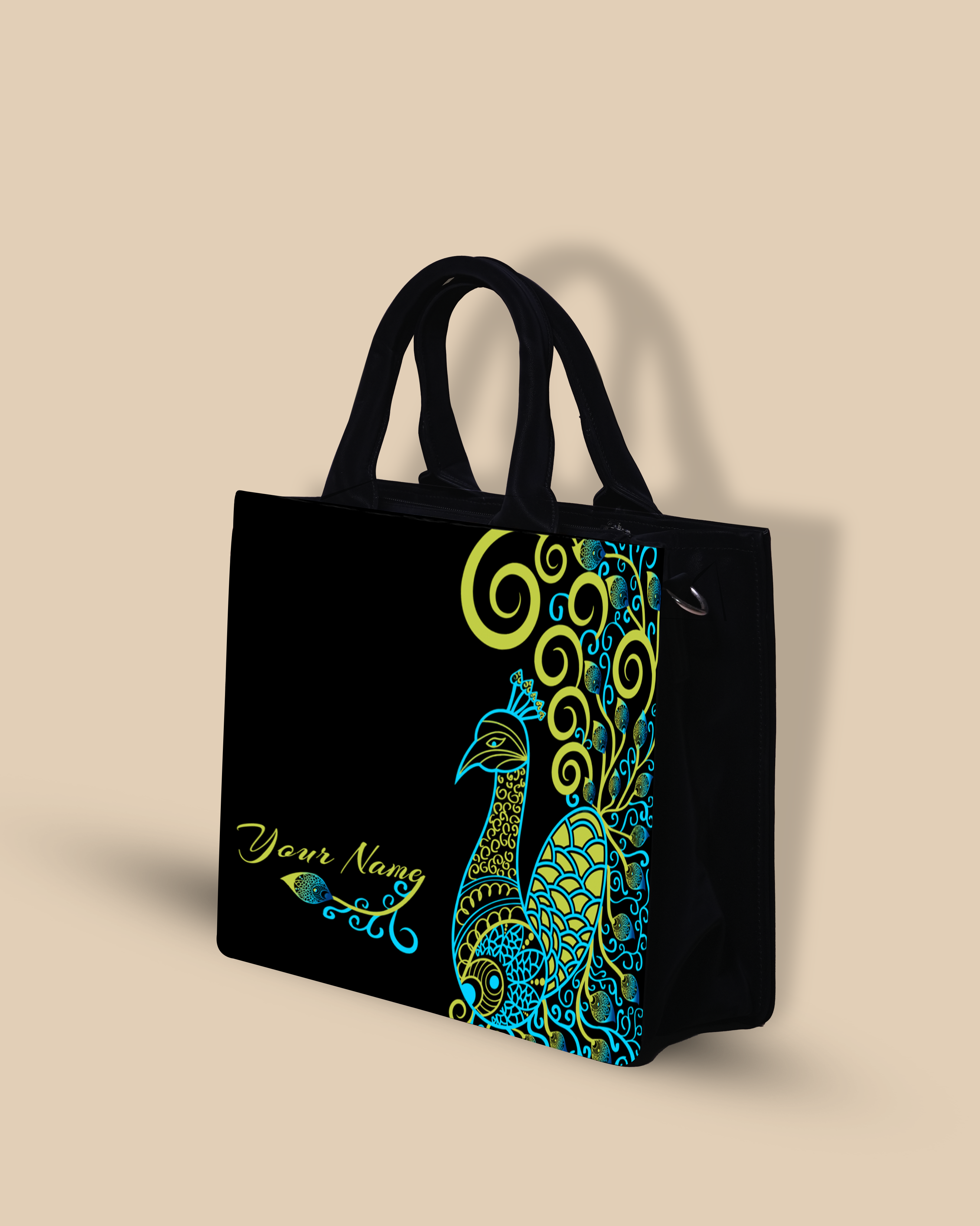 Customized Small Tote Bag Designed with Artistic mandala peacock