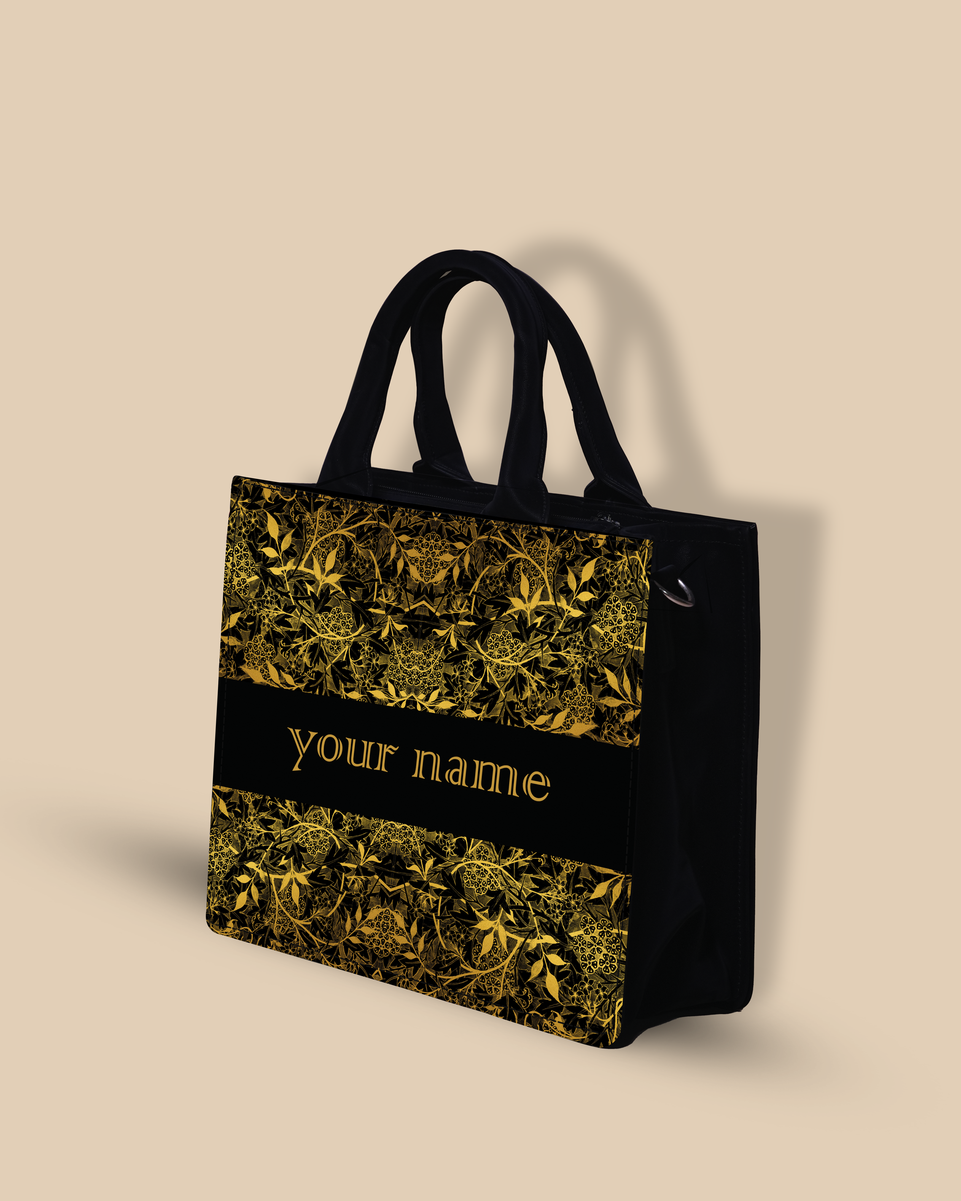 Customized small Tote Bag Designed with Graceful Golden Floral