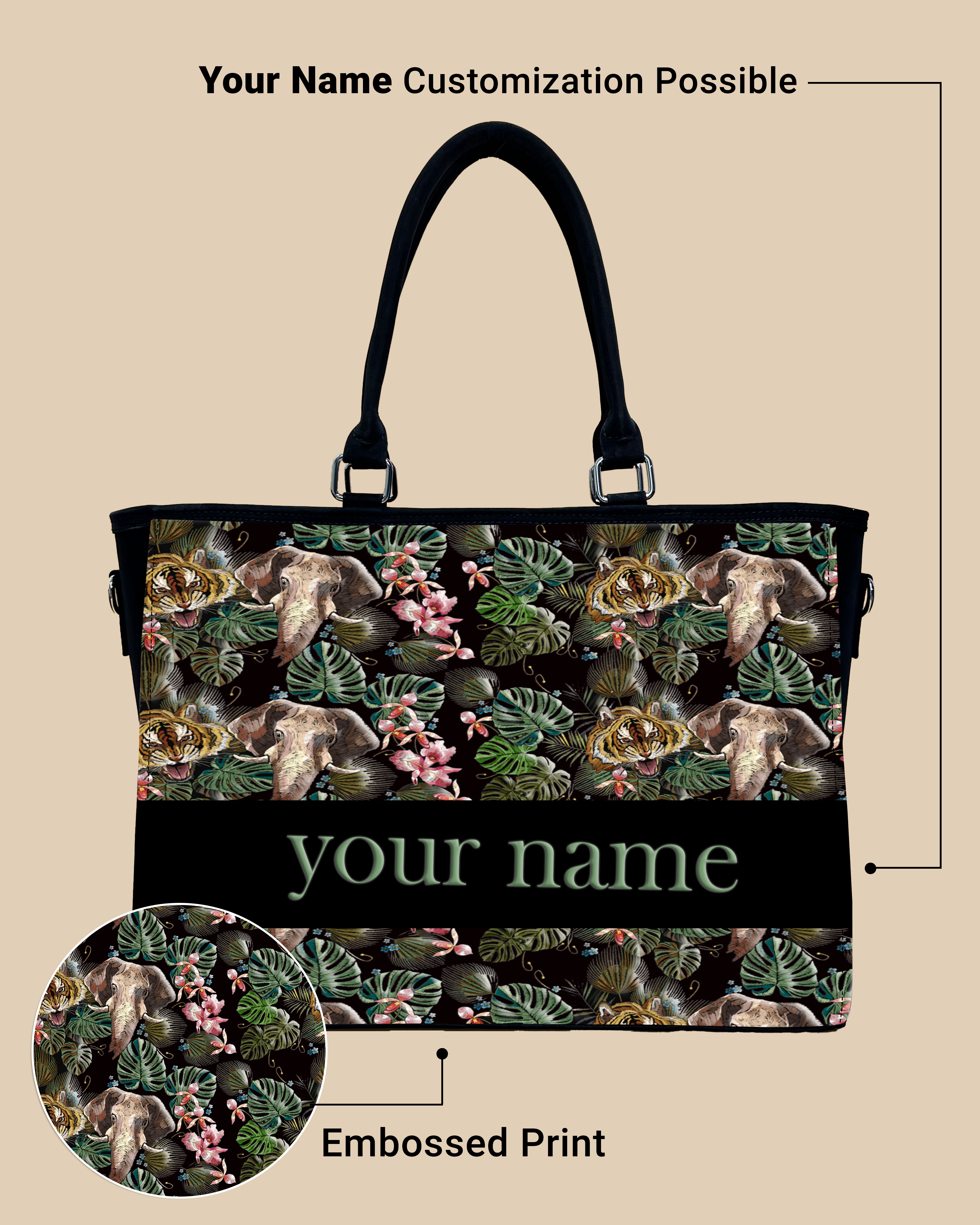 Palm Leaves, Tiger And Elephant Oversized Tote