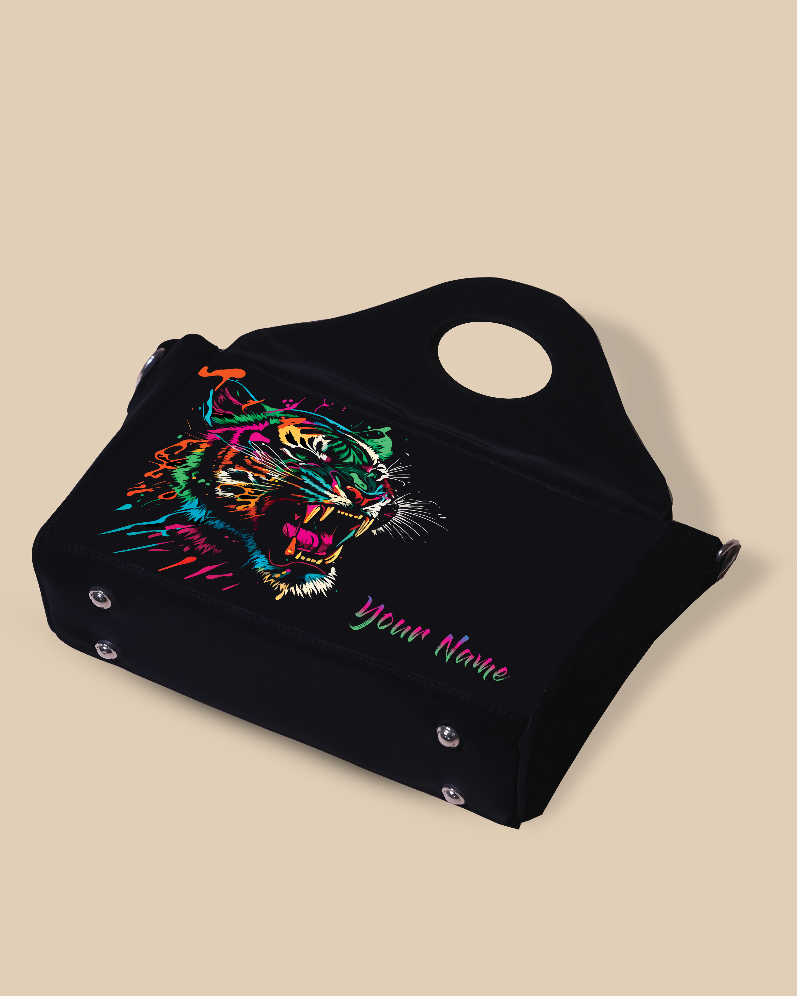 Customized Sling Purse Designed With Colourfull Roaring Bangal Tiger