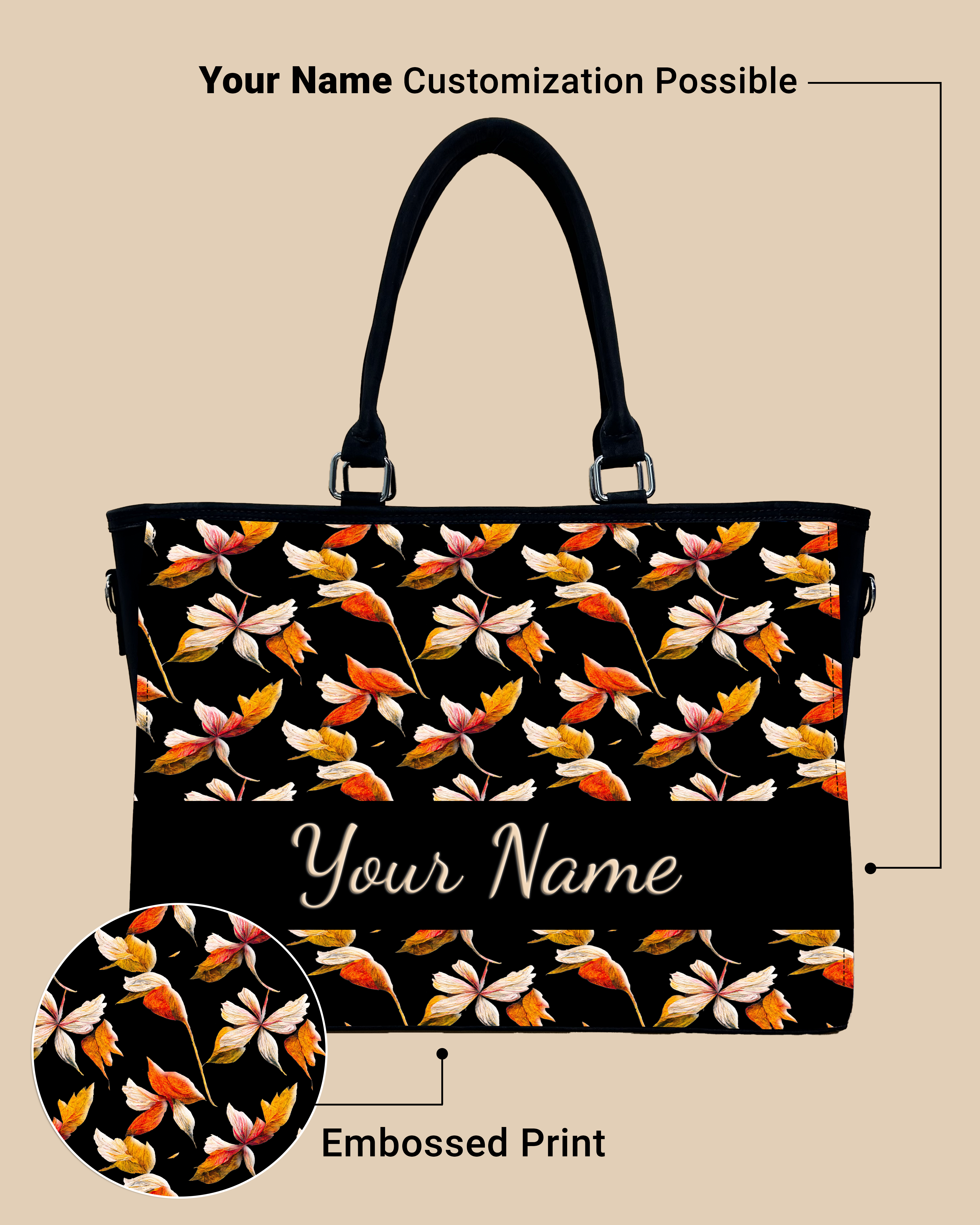 Watercolor Autumn Leaves Pattern Oversized Tote