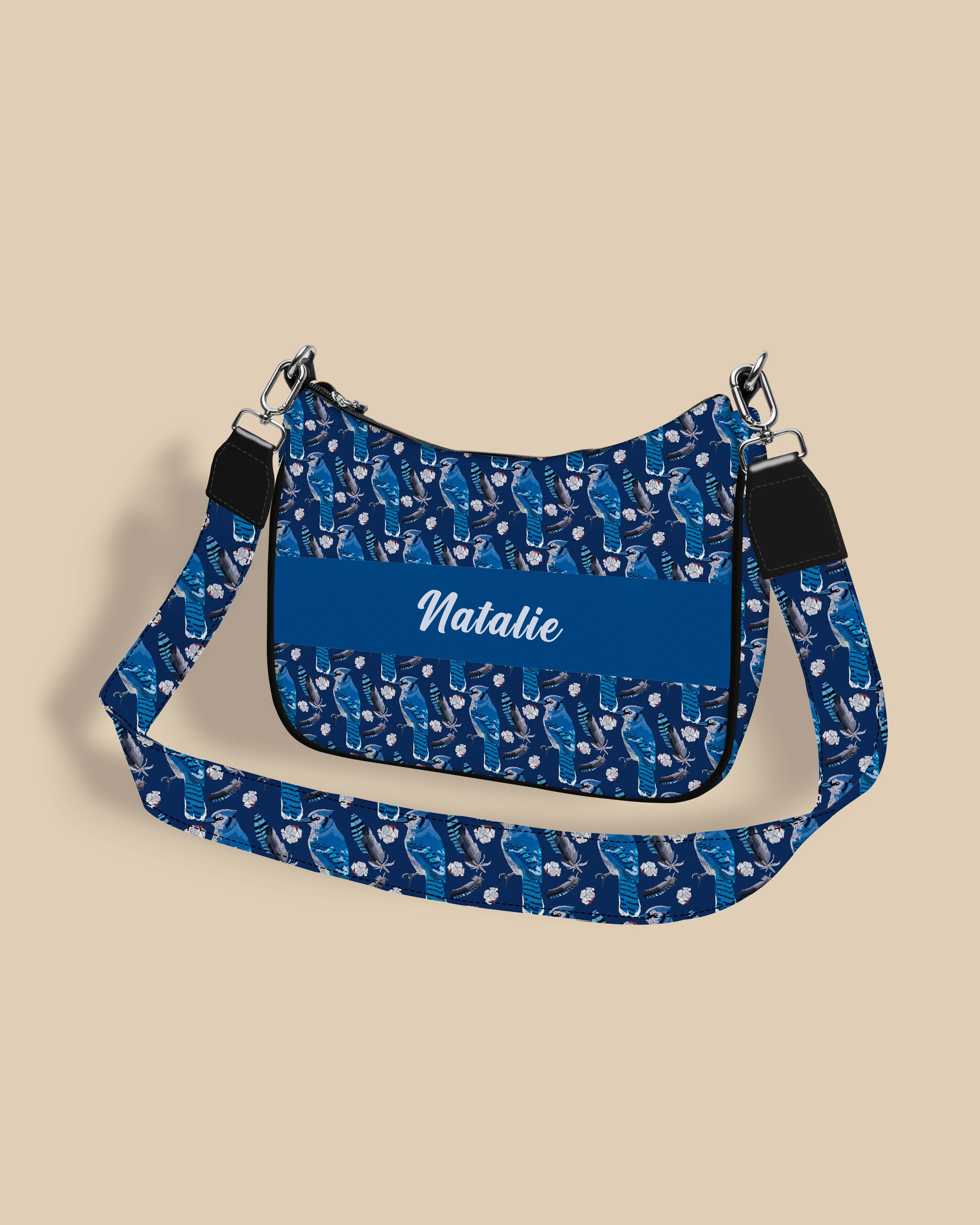 Customized Sling Bag Designed With Blue Jay Birds And Feather