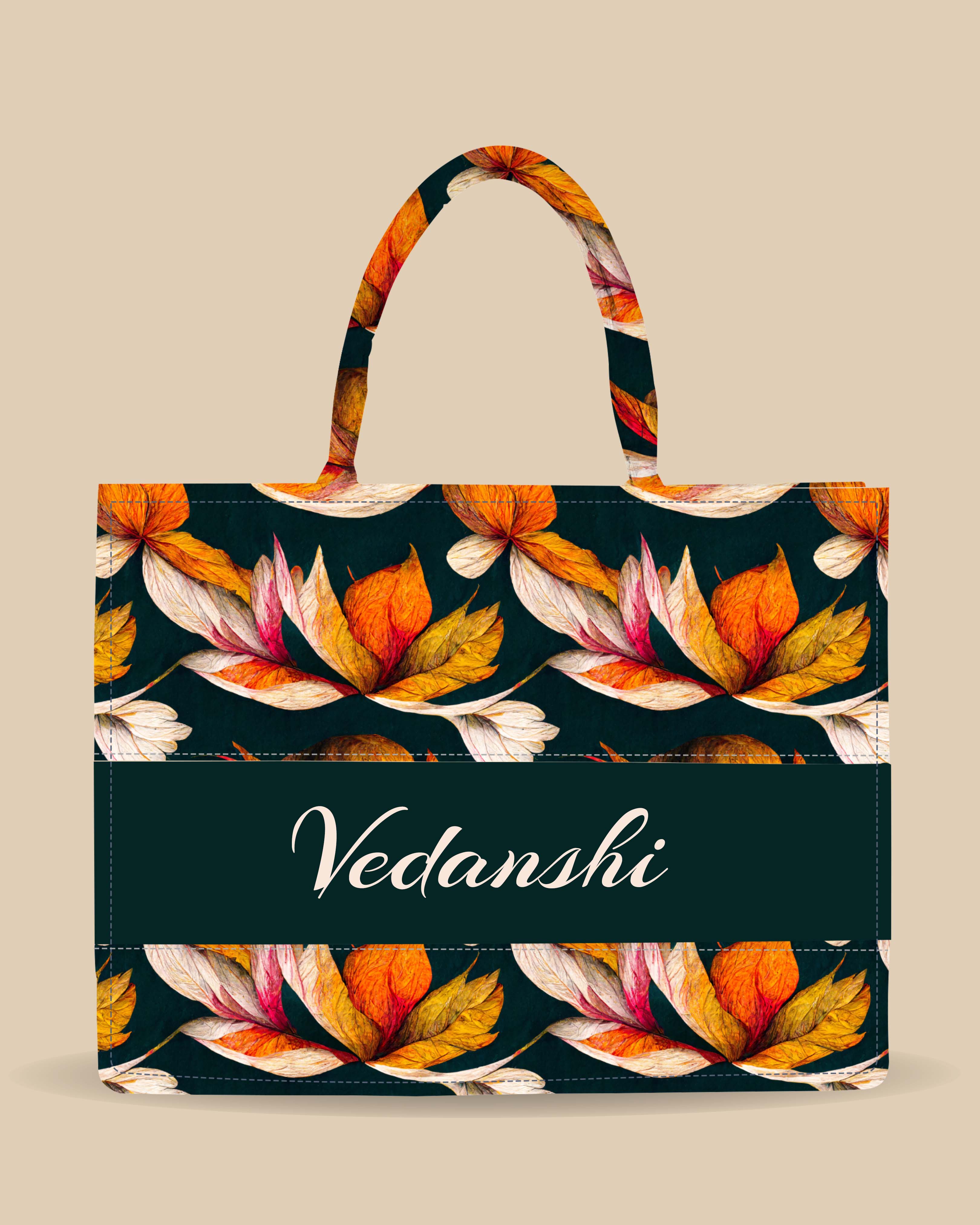 Customized Tote Bag  Designed With Autumn Leaves Decorative Pattern