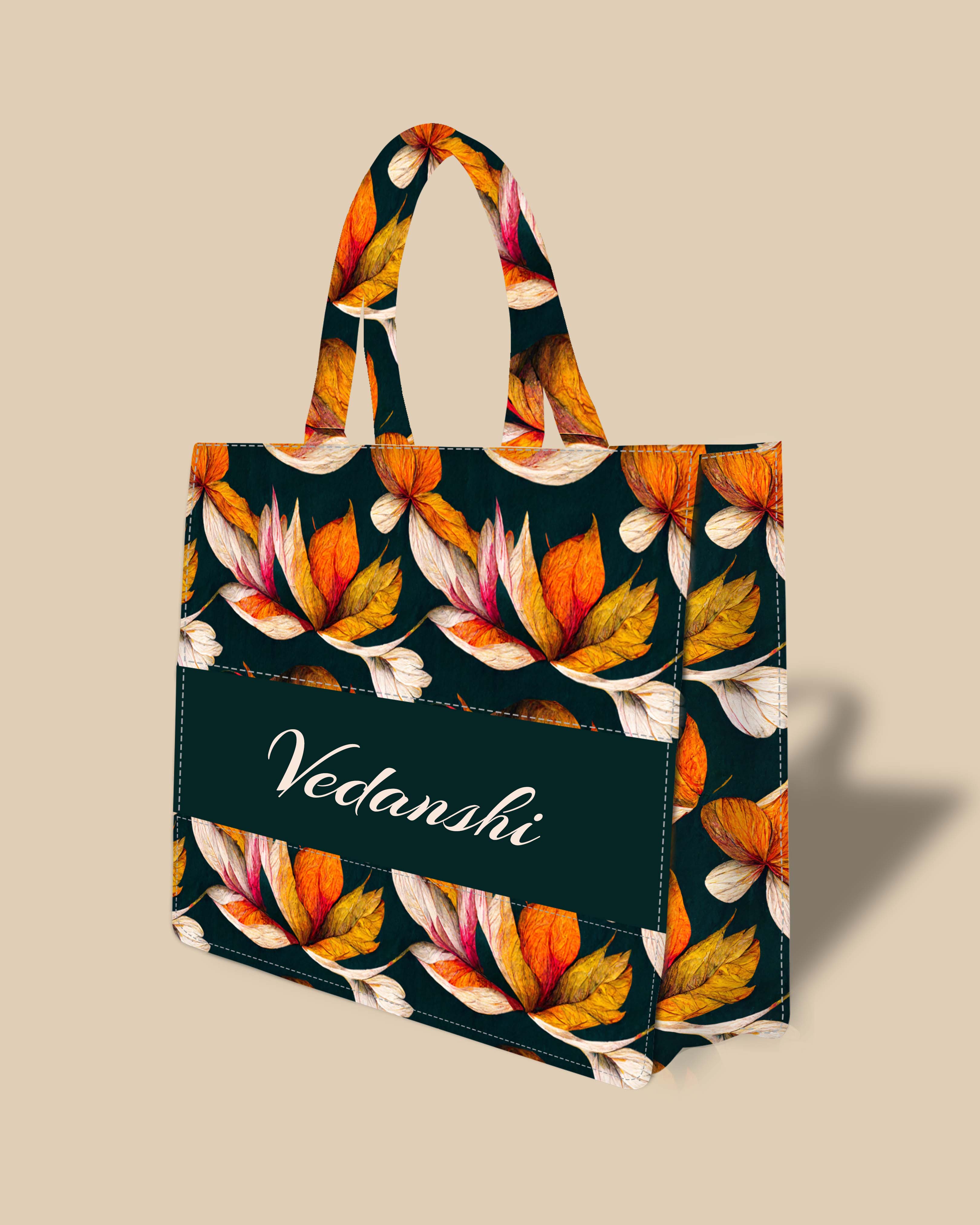 Customized Tote Bag  Designed With Autumn Leaves Decorative Pattern