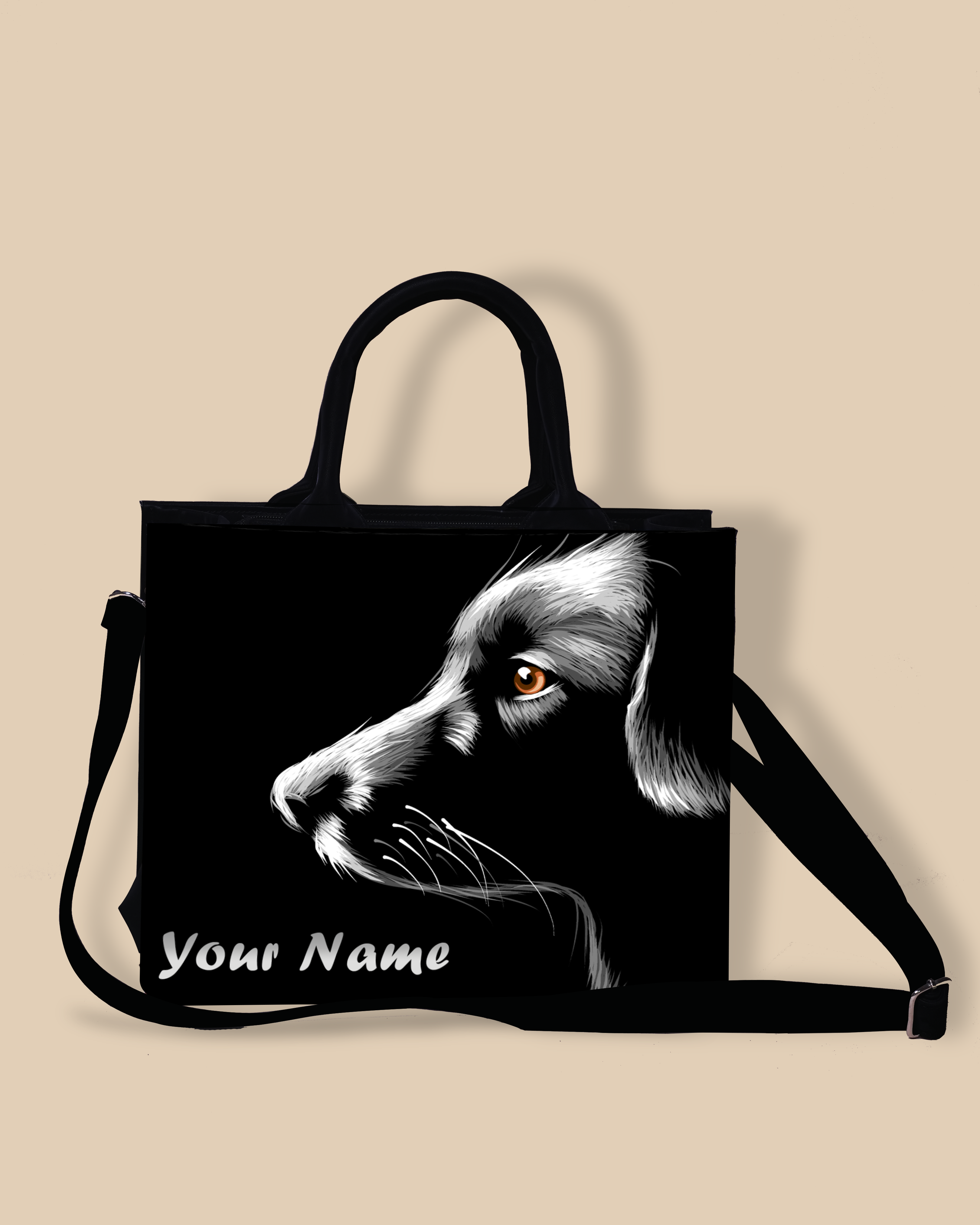 Customized Small Tote Bag Designed With Black And White Dog